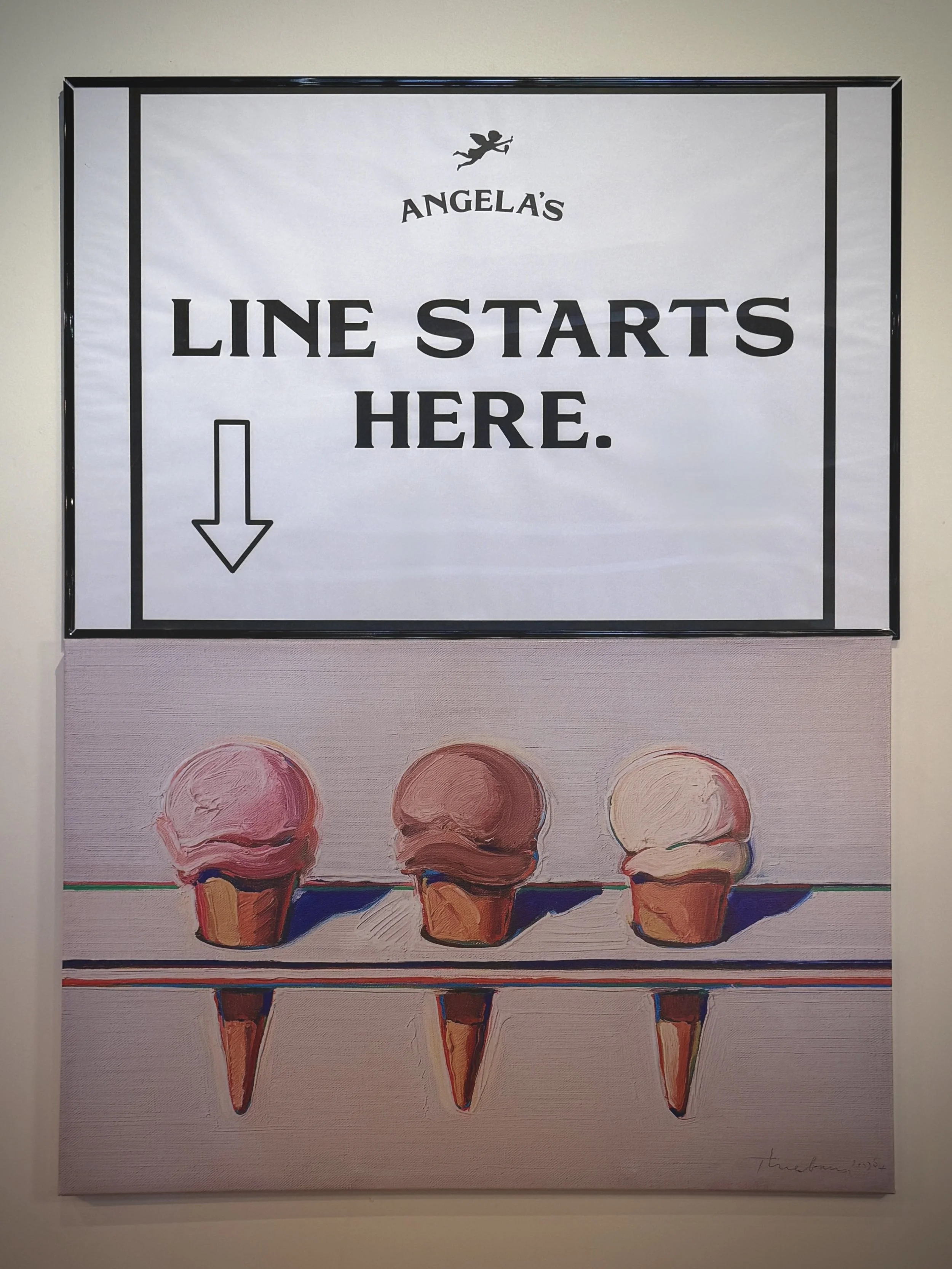 Line Starts Here sign at Angela's ice creamery in Mill Valley, California