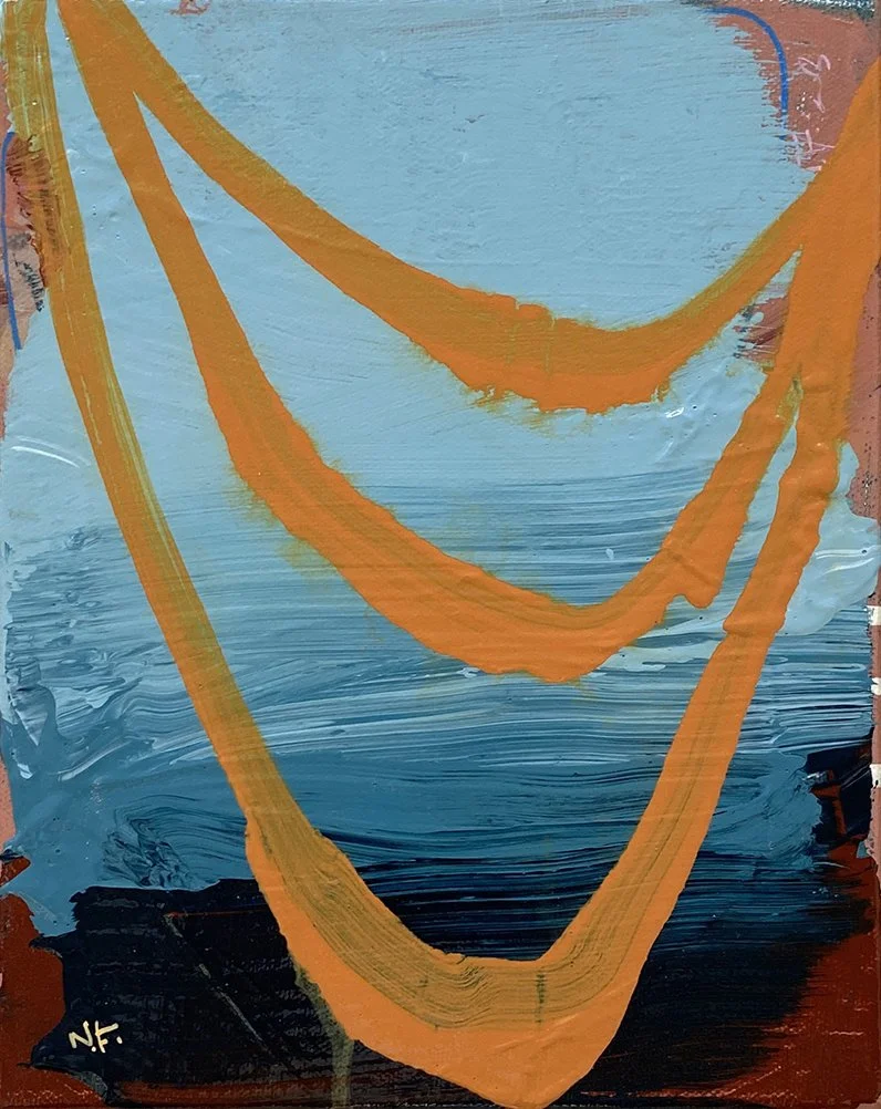 'Double Moon (Orange)', acrylic on canvas, 25x20cm, 2024