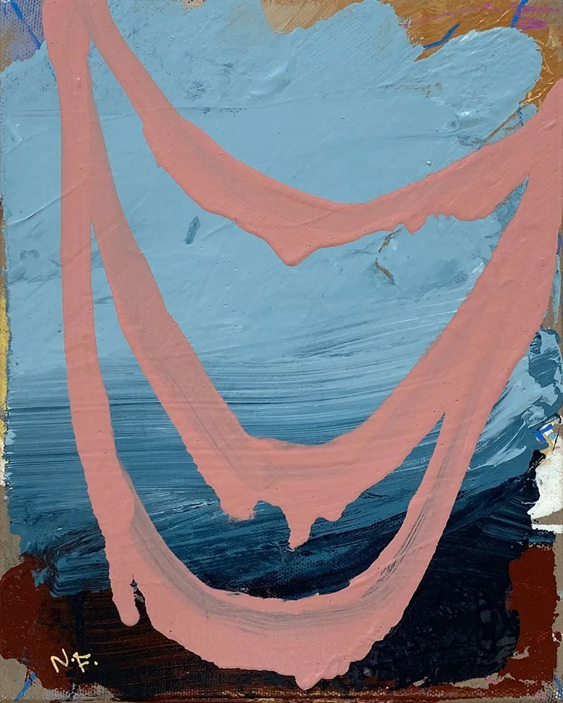 'Double Moon (Pink)', acrylic on canvas, 25x20cm, 2024