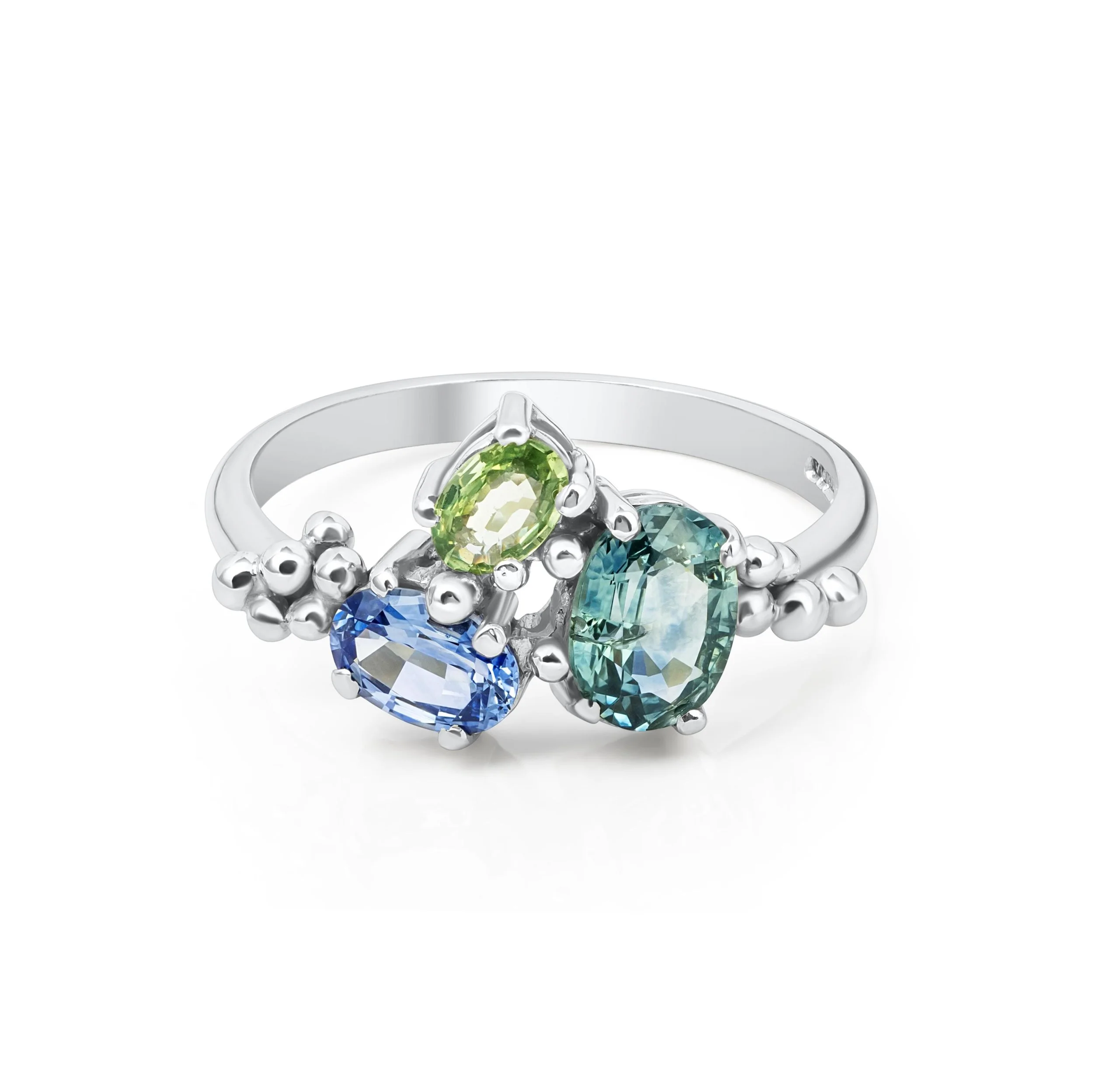 Seascape Sapphire Cluster & 9ct White Gold Ring | Handmade Alternative Engagement Ring | Gemstone Cluster Ring | Coastal Inspired