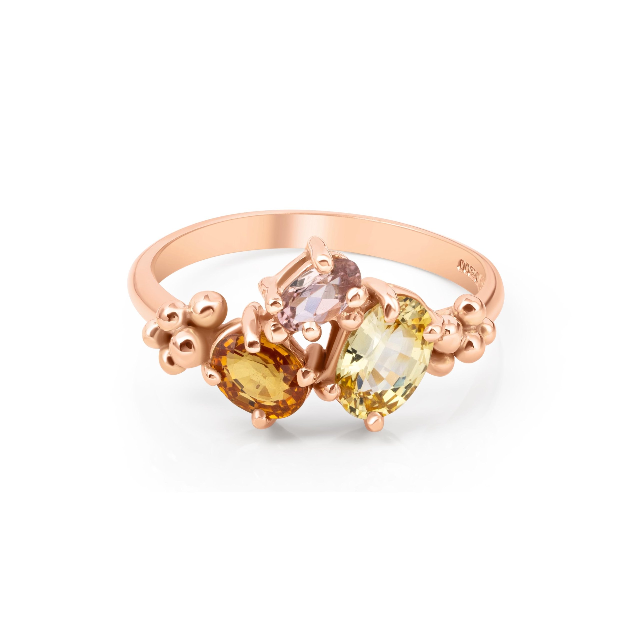 Sunset Sapphire Cluster & 9ct Rose Gold Ring | Handmade Alternative Engagement Ring | Gemstone Cluster Ring | Nature Inspired