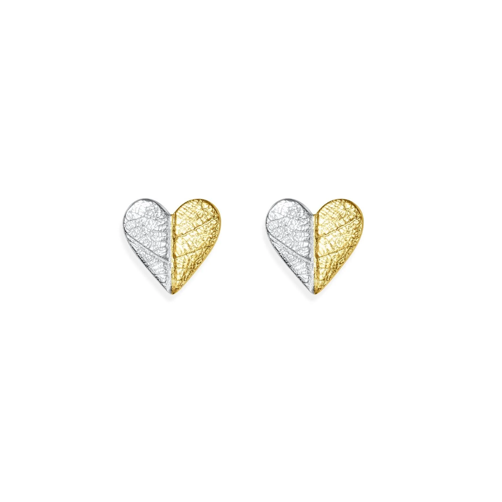 Silver & Gold Leaf Print Heart Earrings
