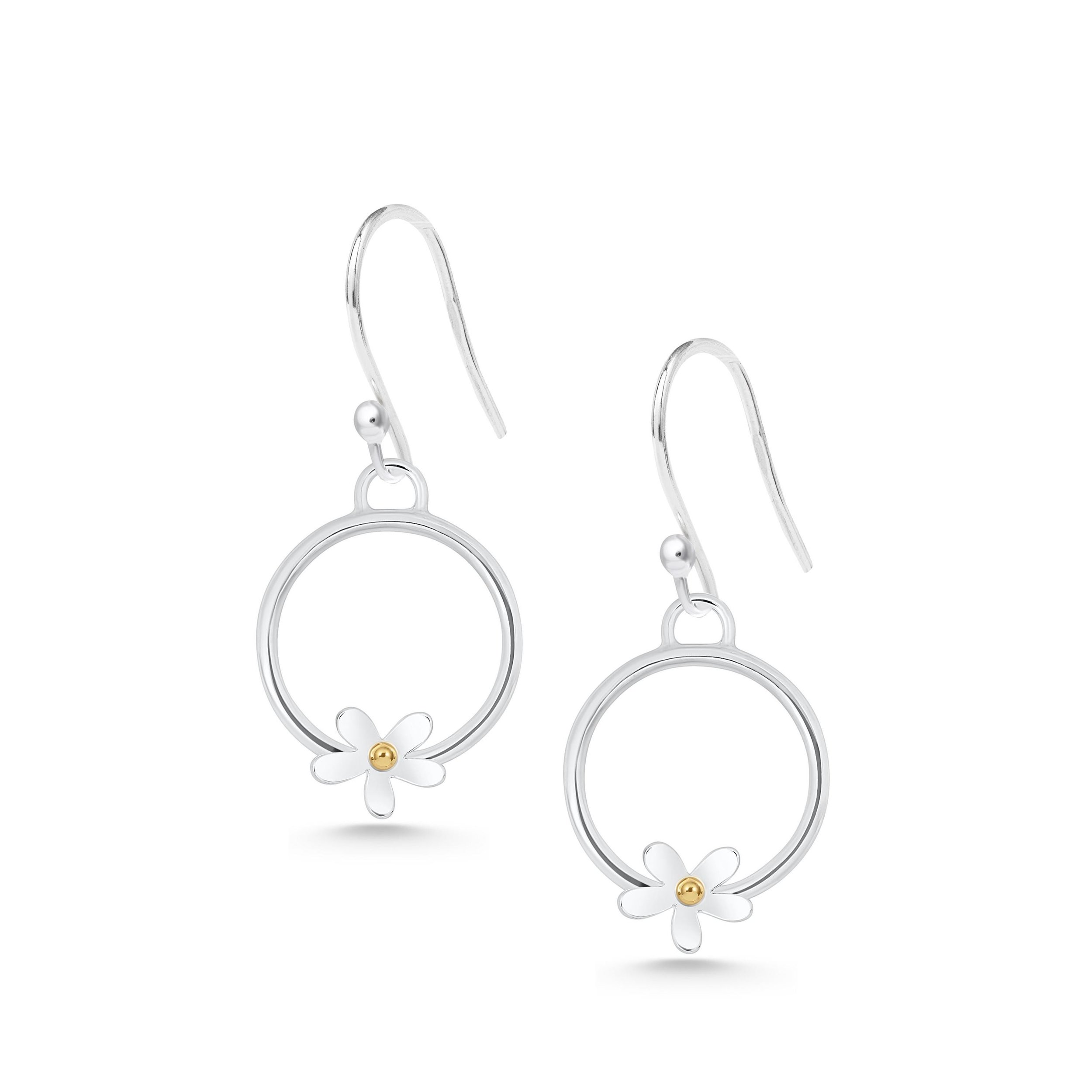 Silver Daisy Hoop Earrings