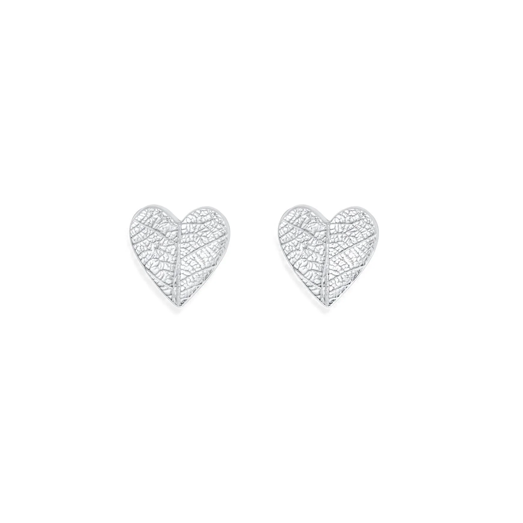 Silver Leaf Print Heart Earrings