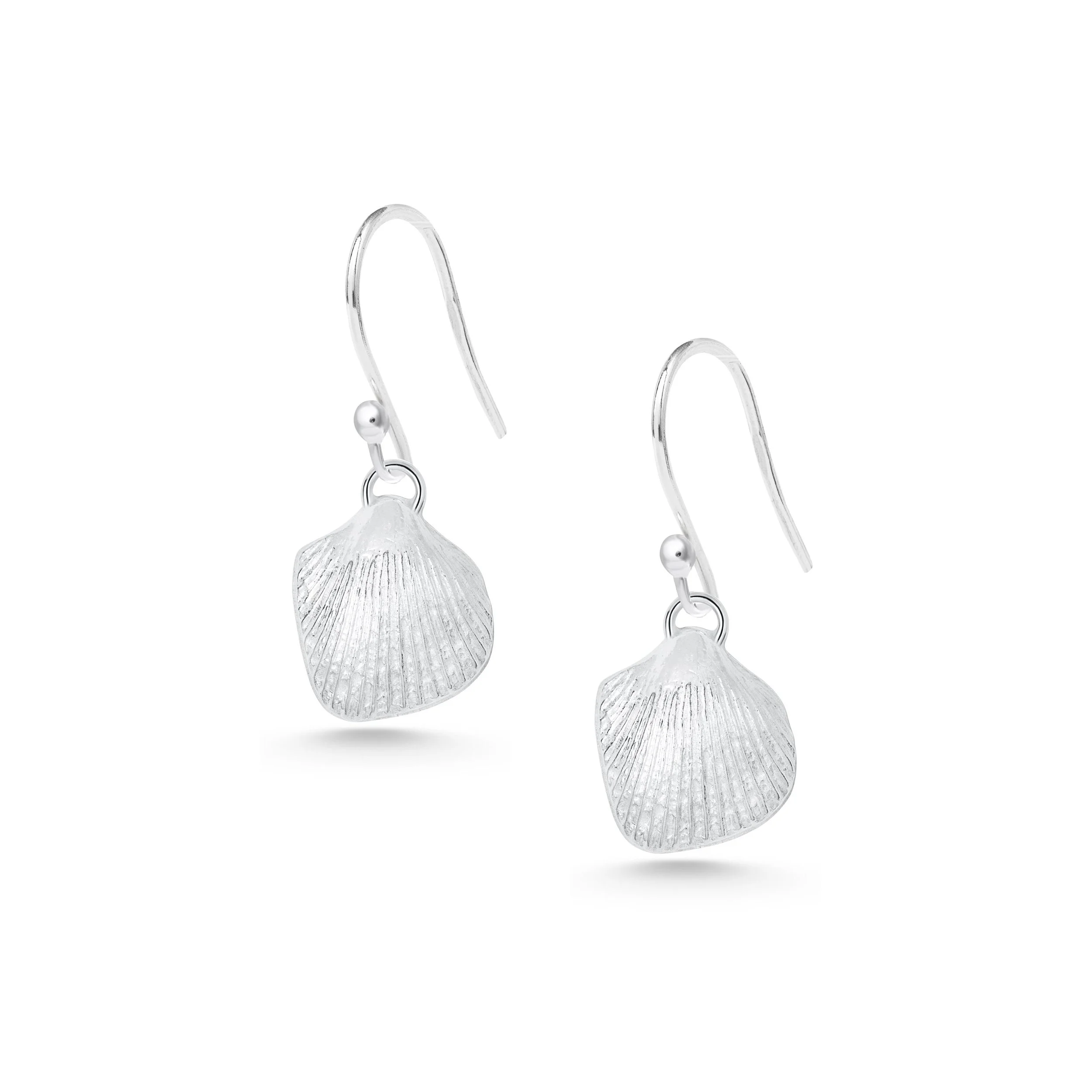 Silver Cockle Shell Drop Earrings