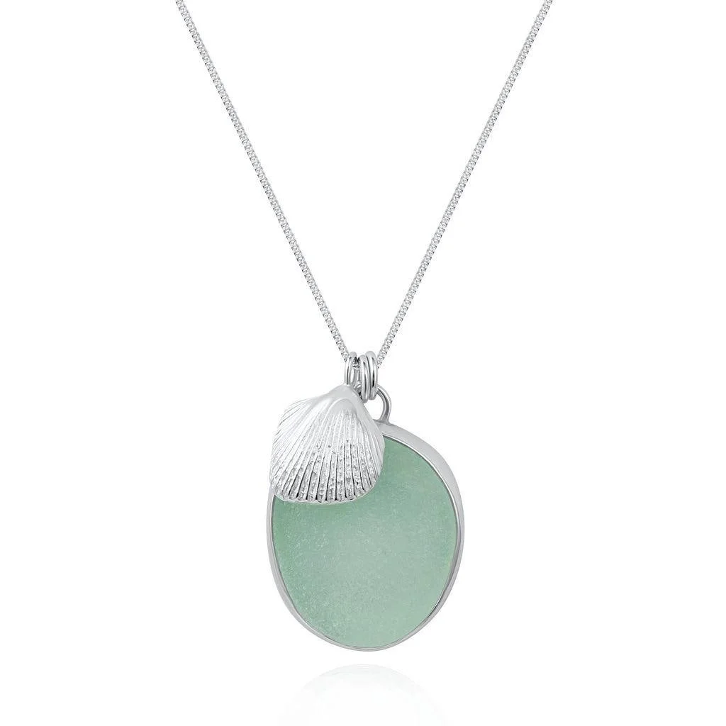 Silver Cockle Shell & Sea Glass Necklace