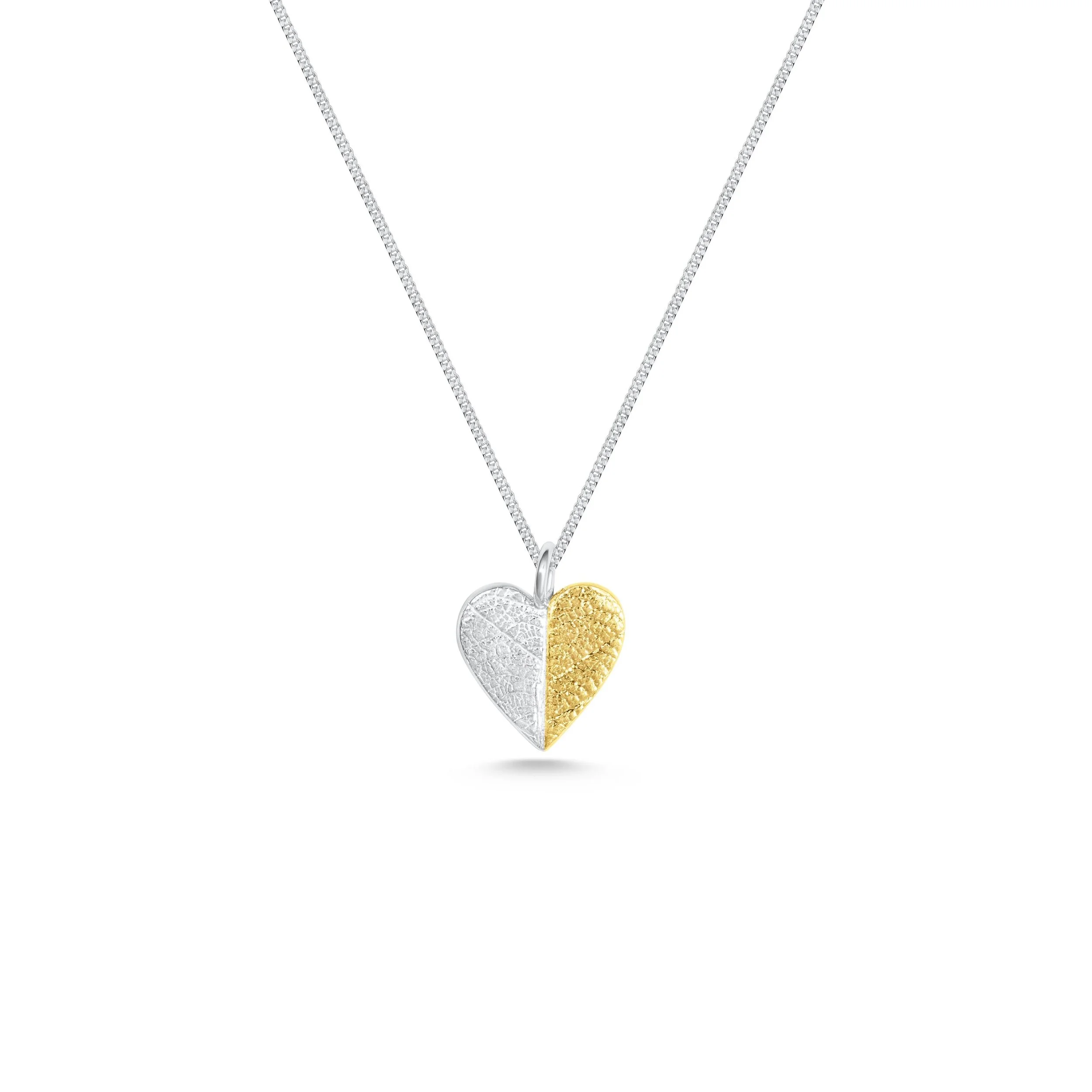 Silver & Gold Heart Leaf Print Pendant