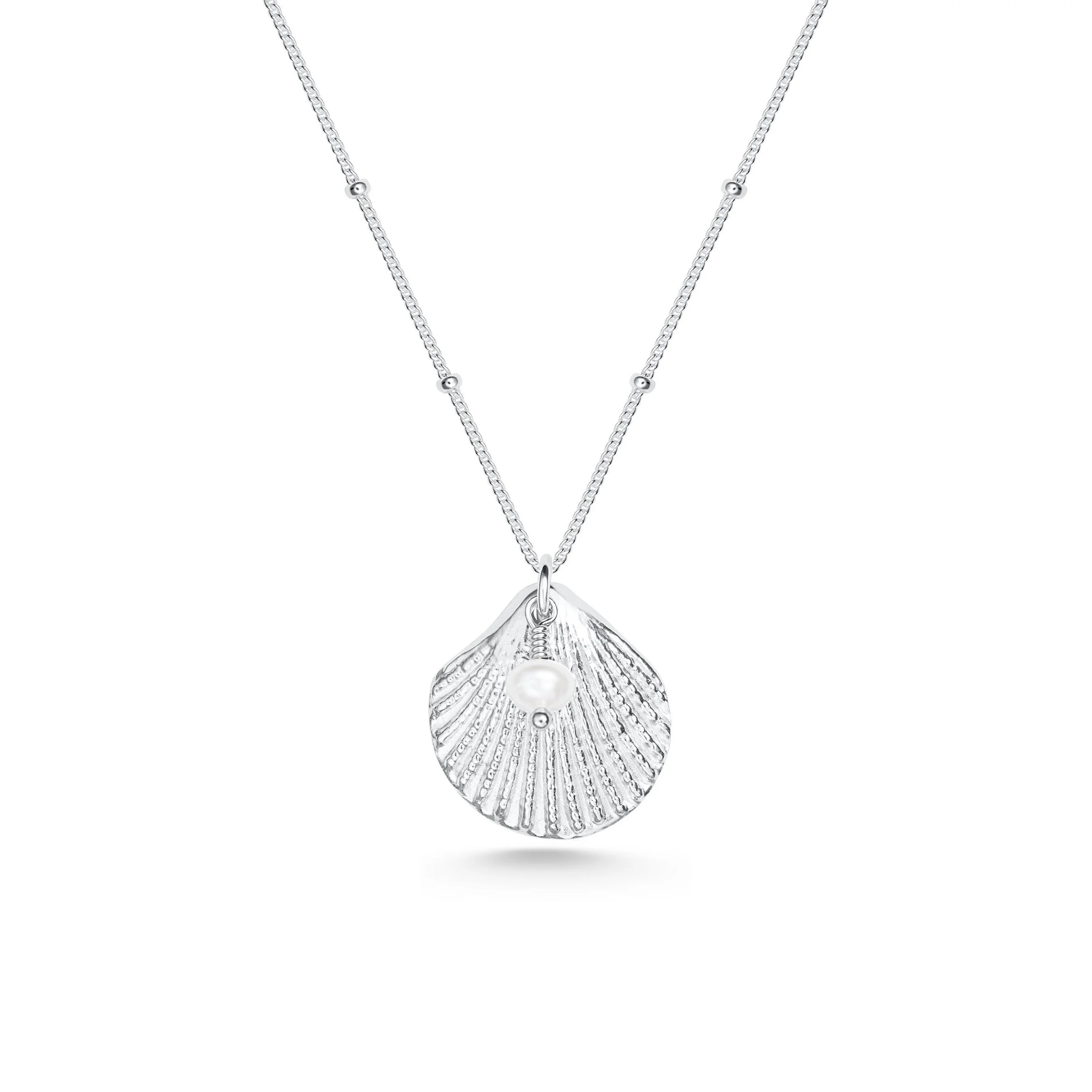 Silver Scallop Shell & Pearl Pendant