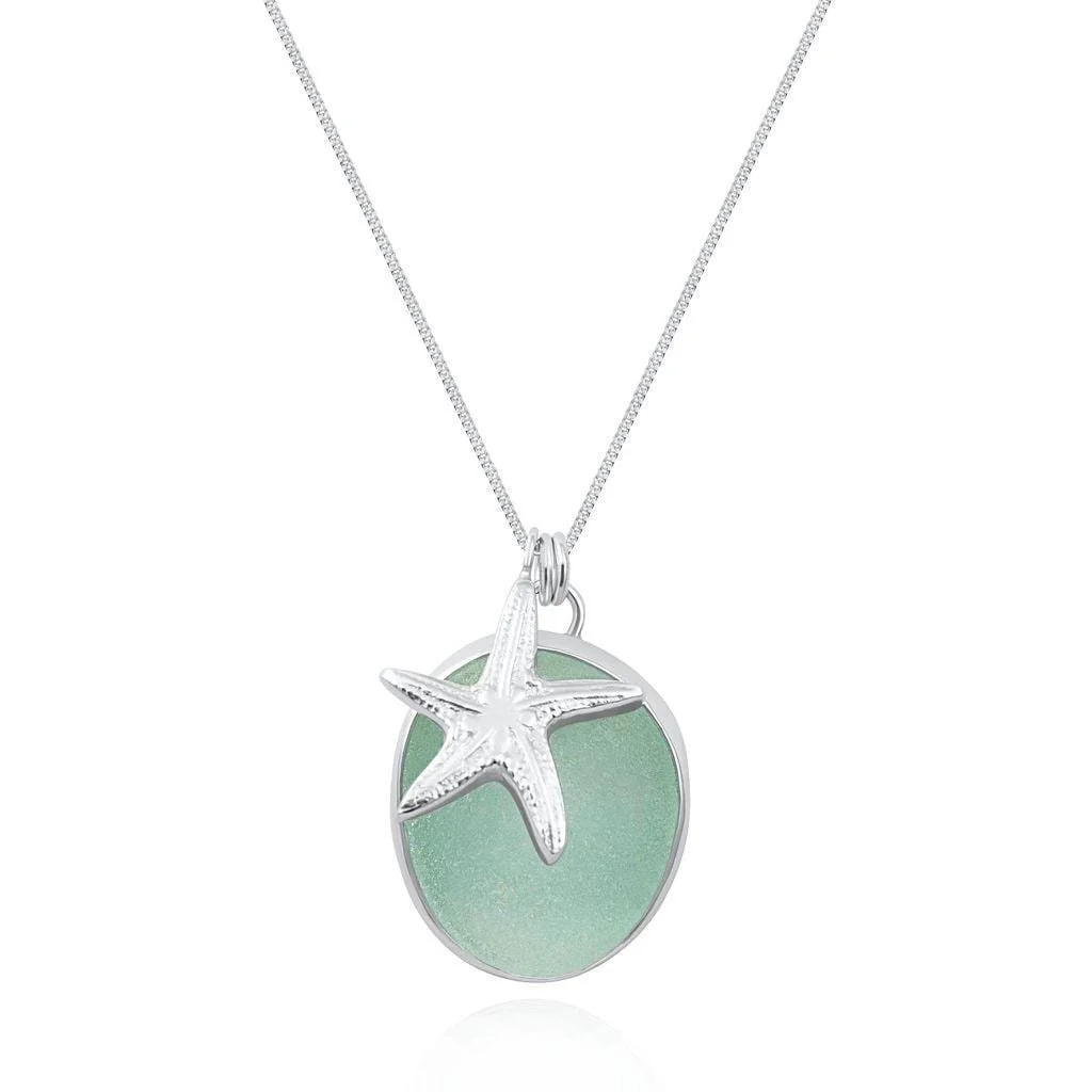 Silver Starfish & Sea Glass Necklace
