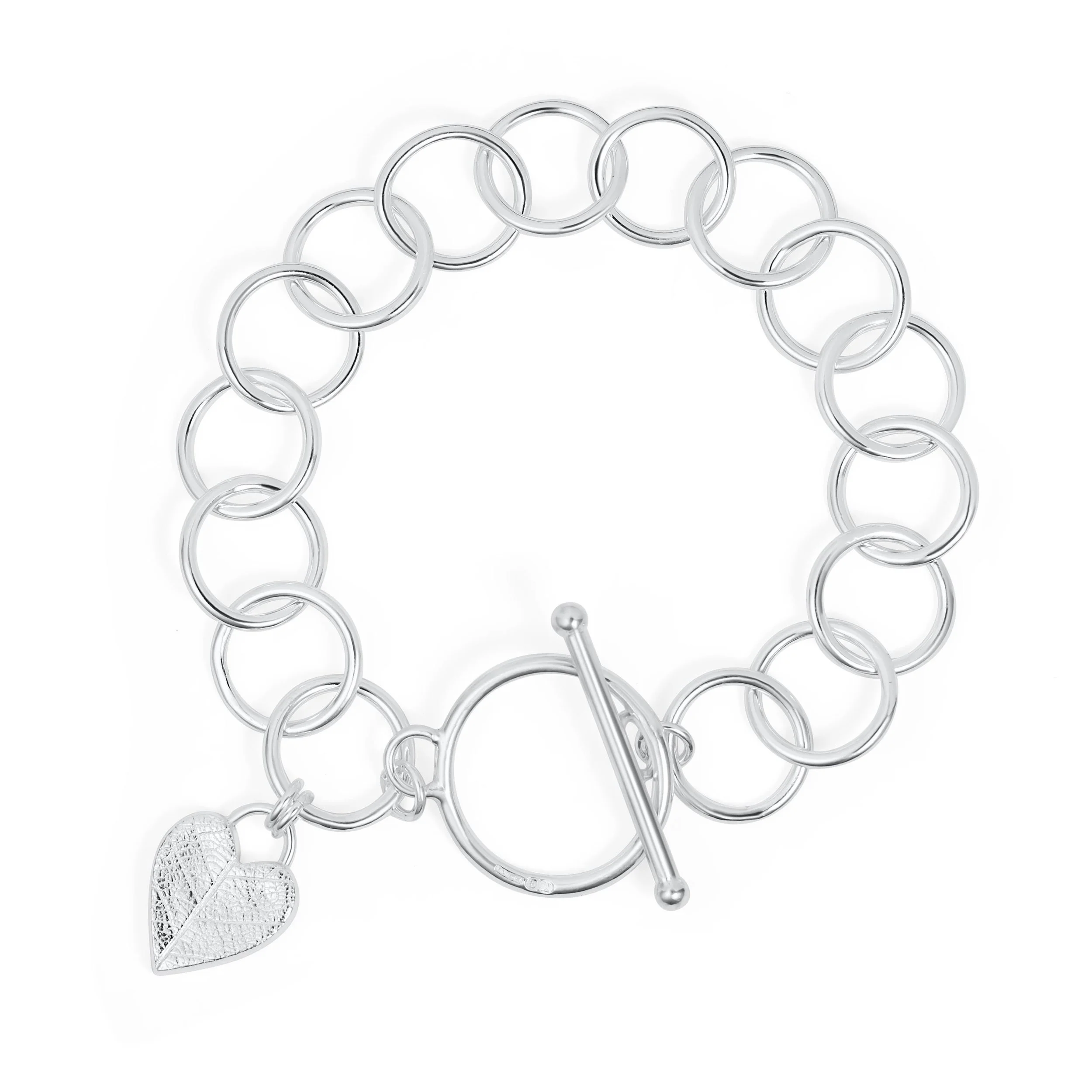 Silver Heart Leaf Print Toggle Bracelet