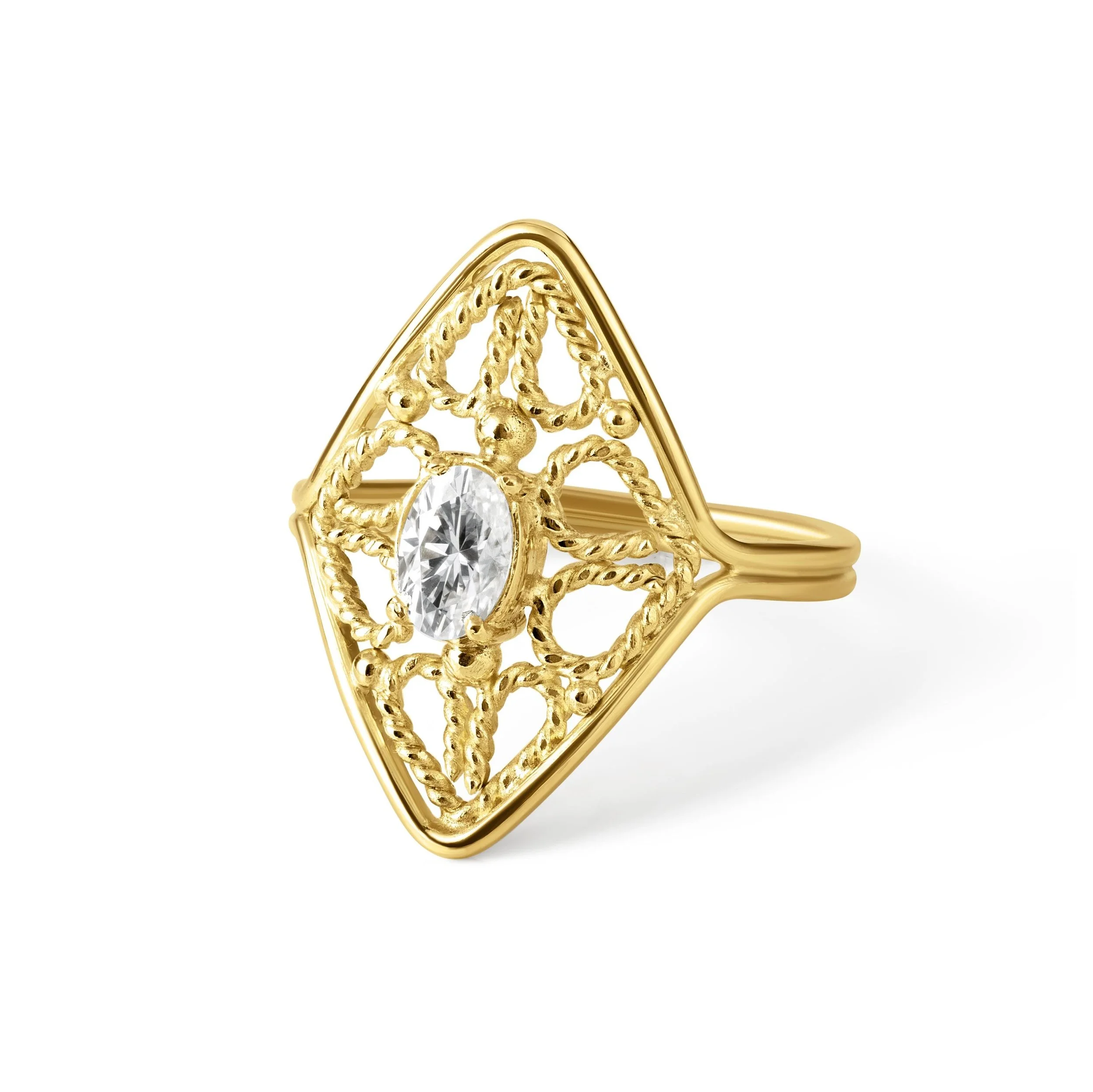 18ct Gold Moissanite Filigree Ring