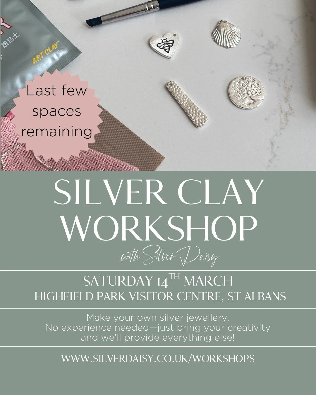 Have you ever wanted to try making your own piece of silver jewellery?

Come and join me in St Albans for a fun, relaxed and informative class using silver clay to create your own pendant or earrings design.

📅 Saturday 14th March | 1pm - 4pm

📍 Hi