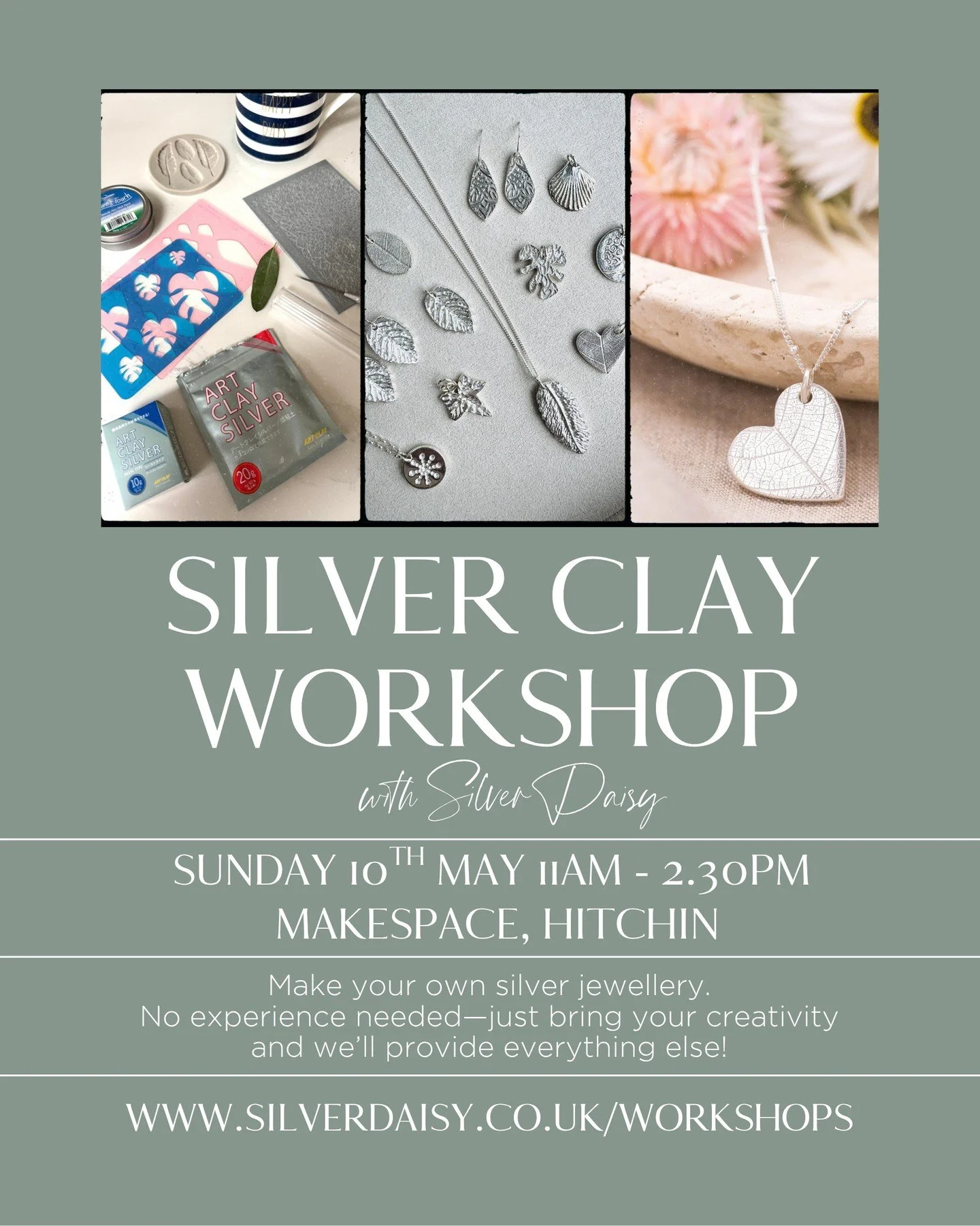 Have you ever fancied making your own silver jewellery?

Using silver clay is a fantastic way to get started. In this workshop I will show you how to work with this versatile material to create your own silver pendant or pair of earrings, ready to we
