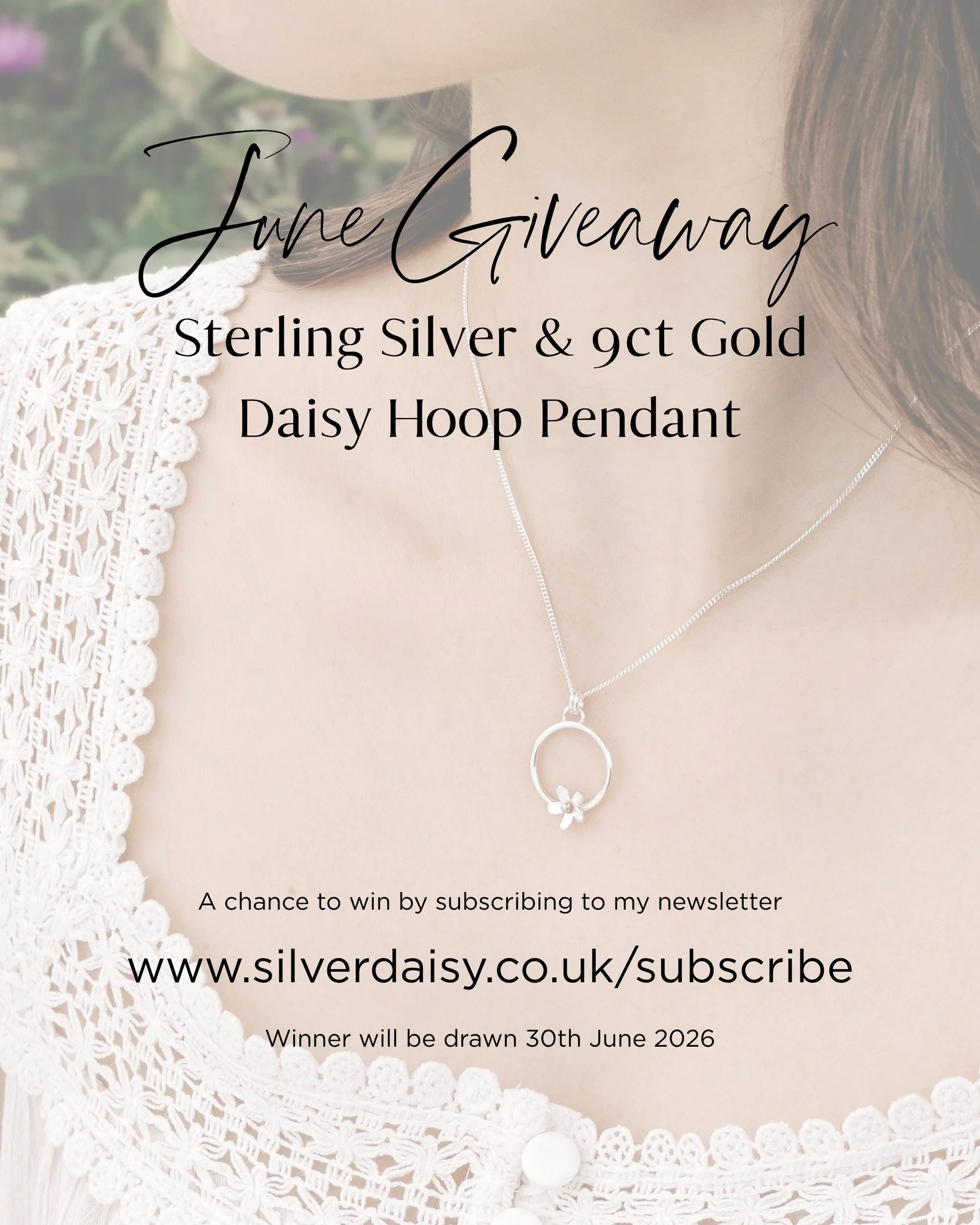 🌼 JUNE GIVEAWAY 🌼
Would you like a chance to win this handmade Signature Daisy Hoop Pendant by Silver Daisy?
All you need to do is subscribe to my newsletter on my website to be in the prize draw.
All subscribers will also receive 10% off their fir