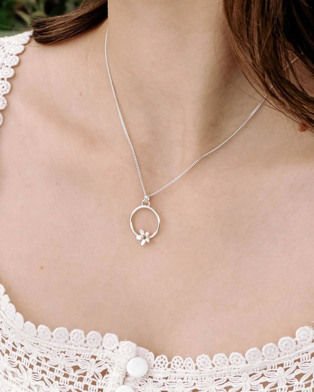 A little piece of Silver Daisy 

Our signature Silver Daisy necklace is a delicate everyday piece, handcrafted in silver and finished with our tiny daisy detail.

Simple enough to wear every day, but with just enough detail to make it feel special &m