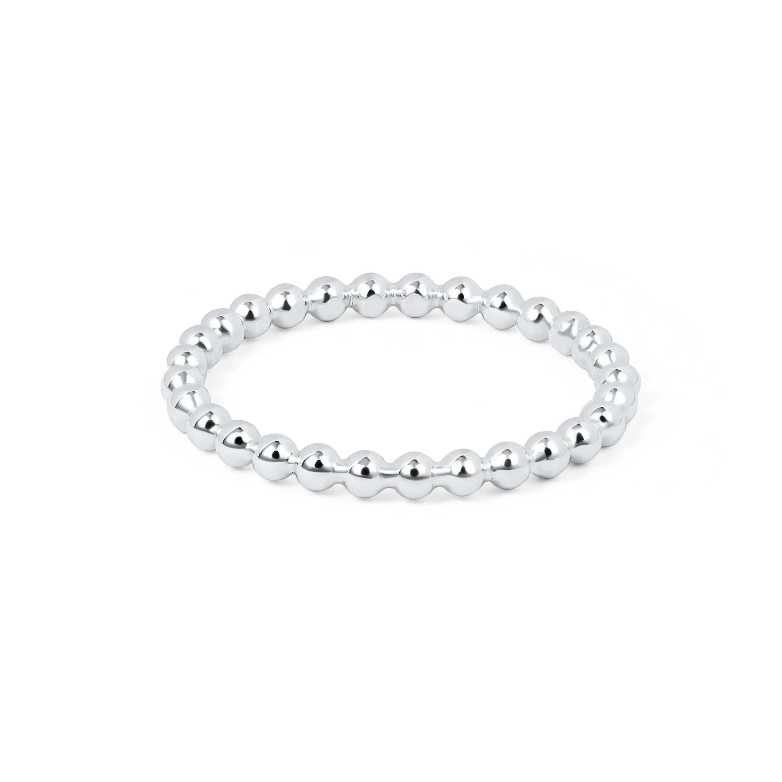 Sterling silver bobble stacking ring with polished beaded band, minimalist design ideal for layering or everyday wear.