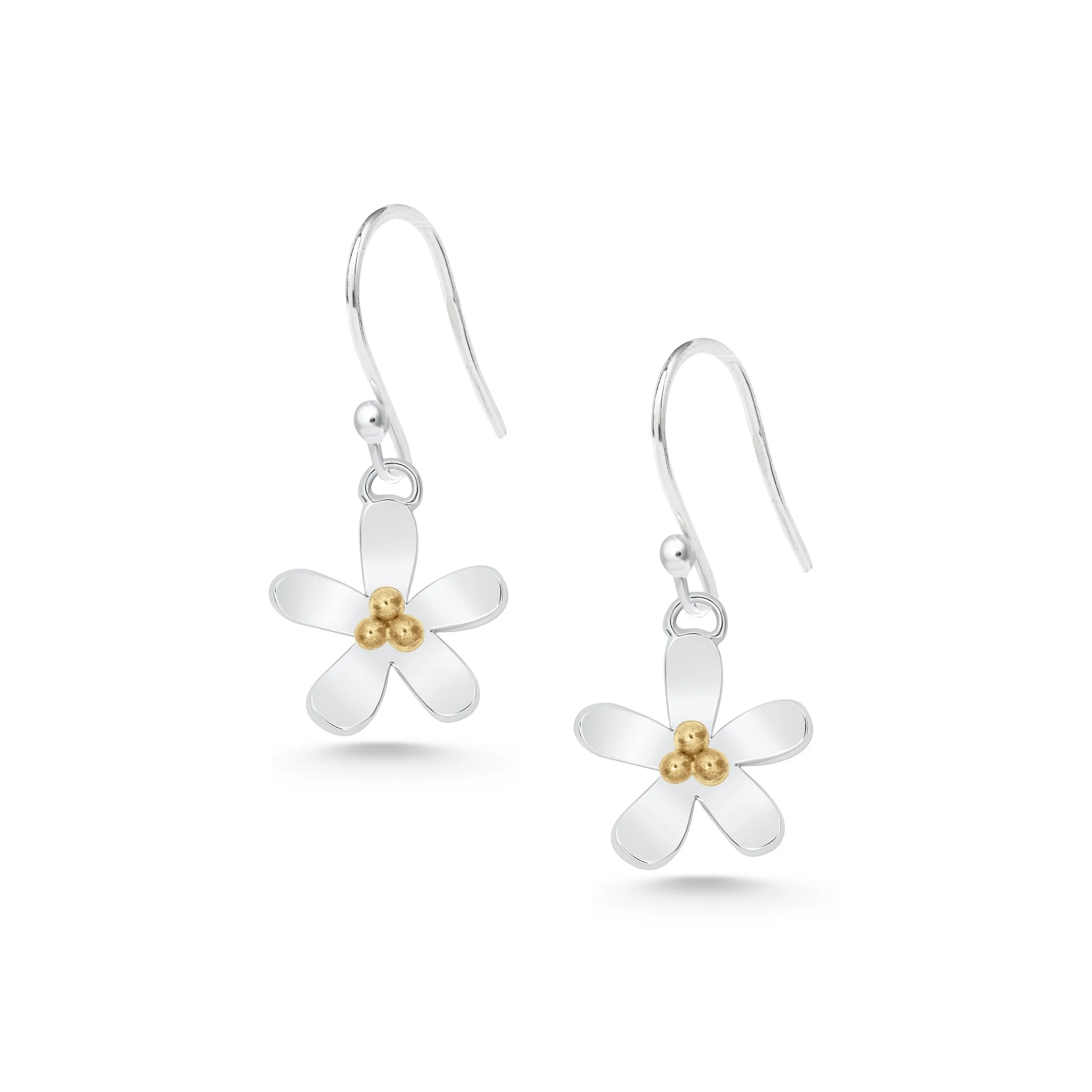 Silver Daisy Gold Stamen Dangle Earrings