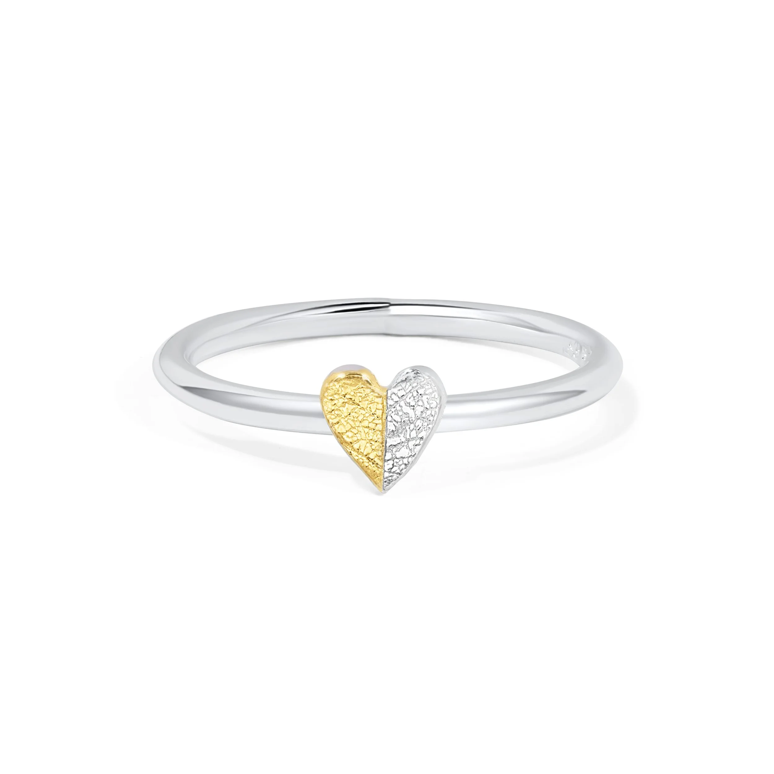 Silver & Gold Leaf Print Mini Heart Ring