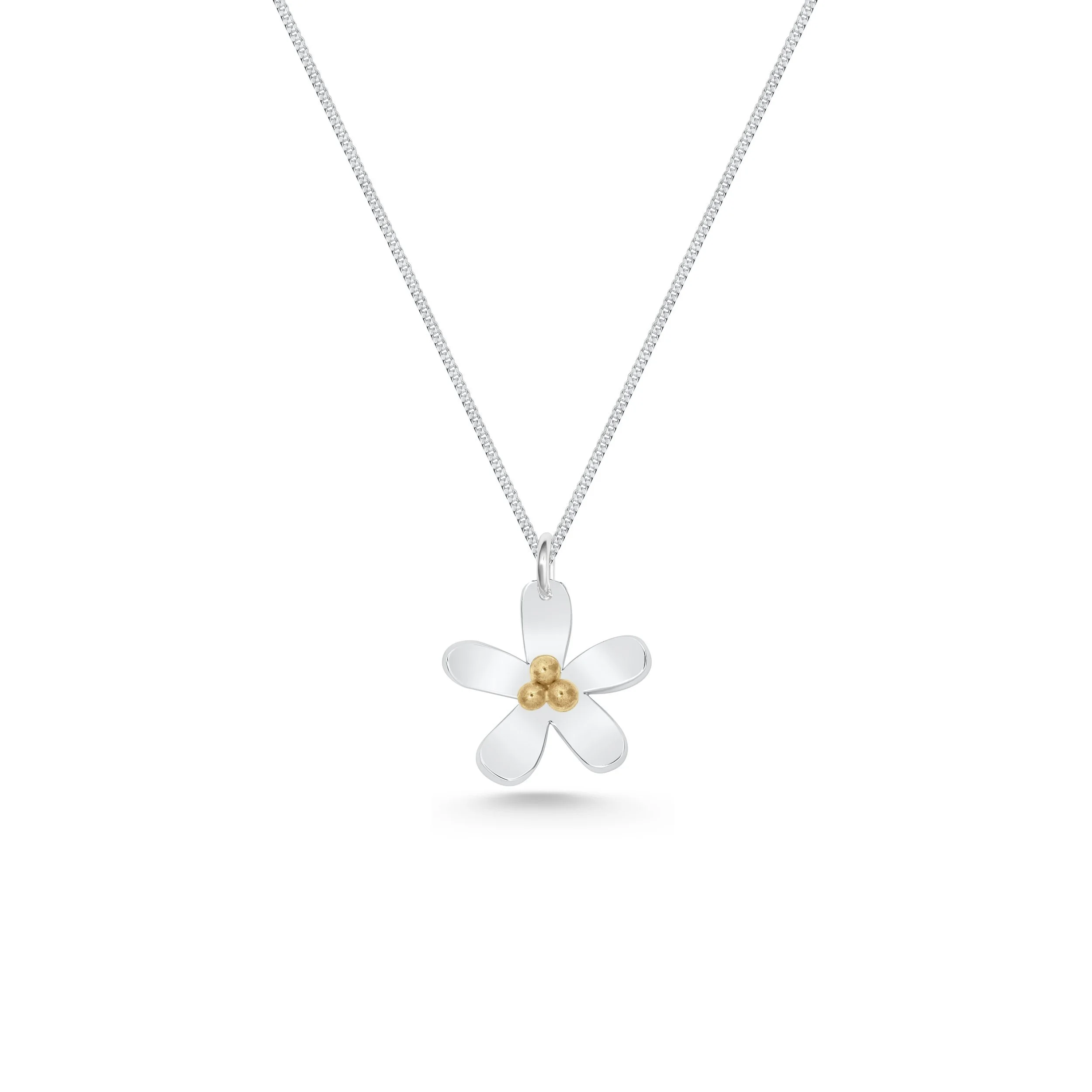 Silver Daisy Gold Stamen Pendant Necklace