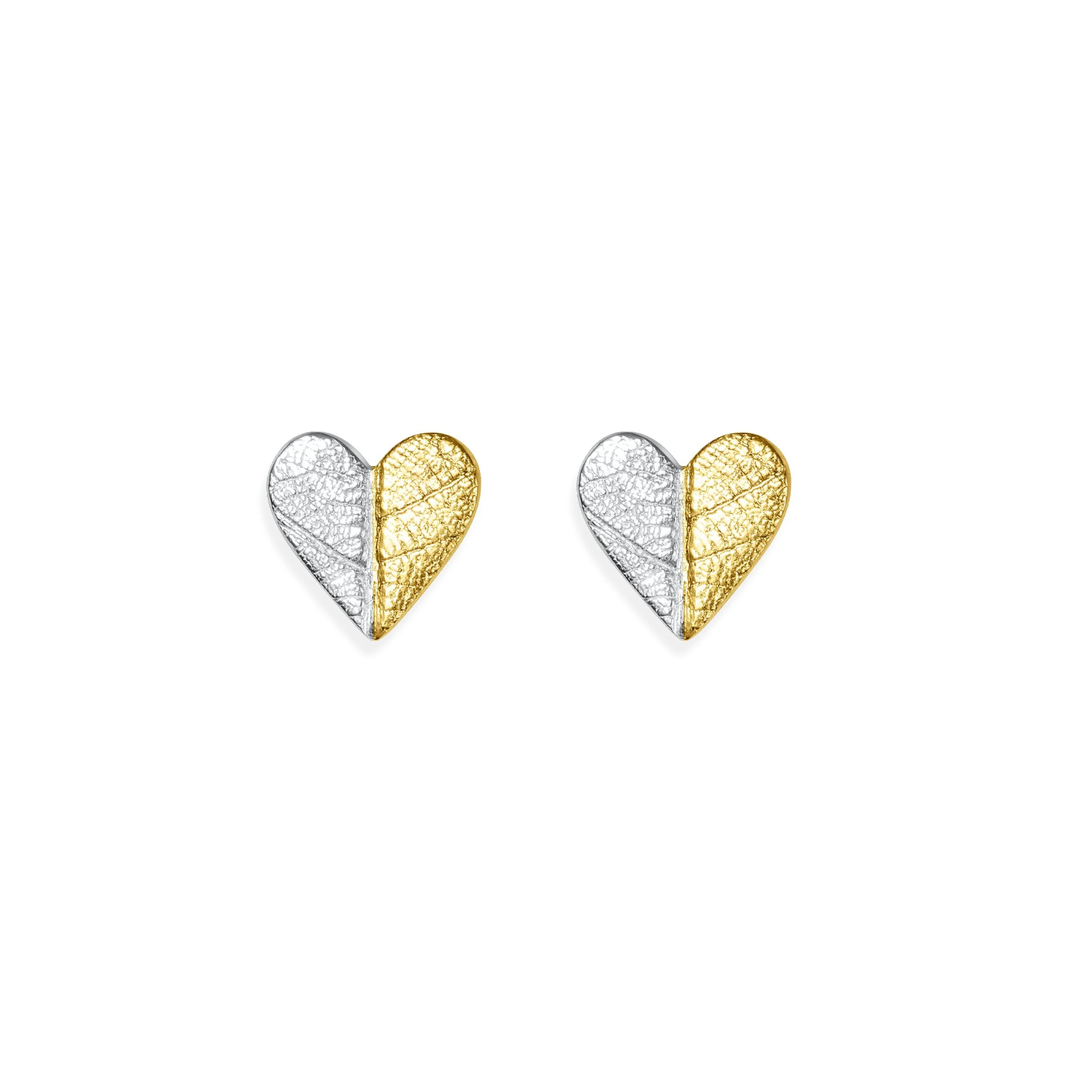 Silver & Gold Leaf Print Heart Earrings