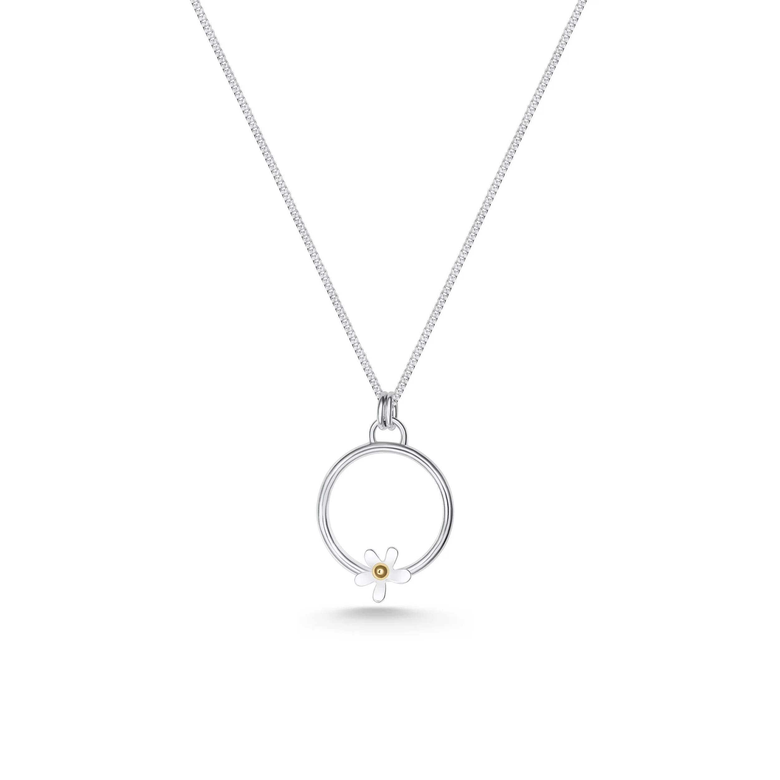 Silver Daisy Hoop Pendant Necklace