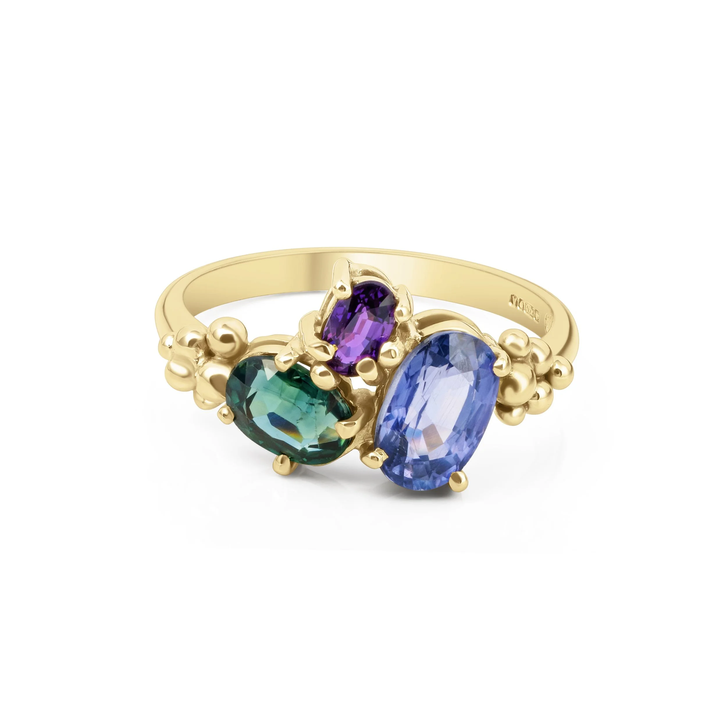Aurora Sapphire Cluster & 9ct Yellow Gold Ring