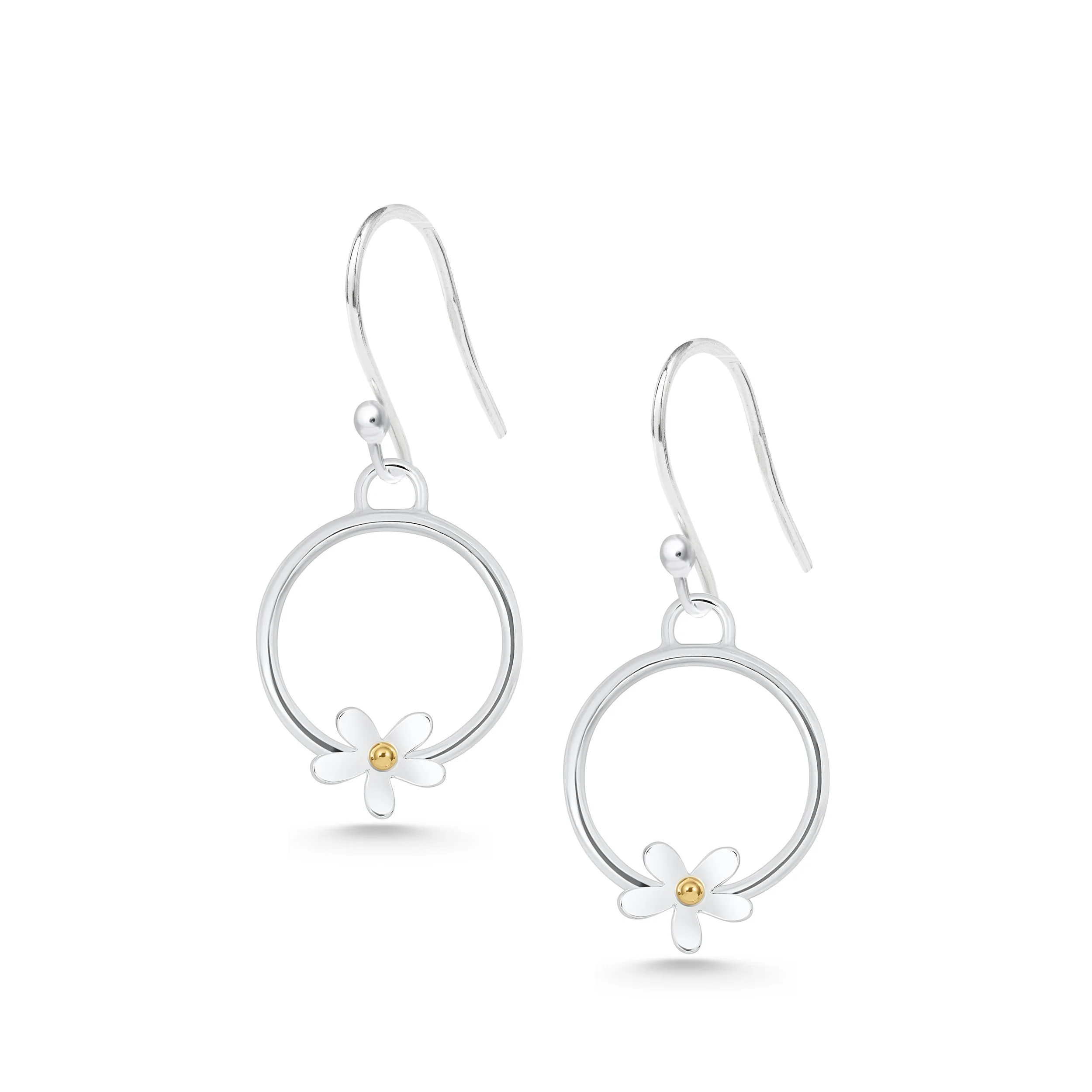 Silver Daisy Hoop Earrings