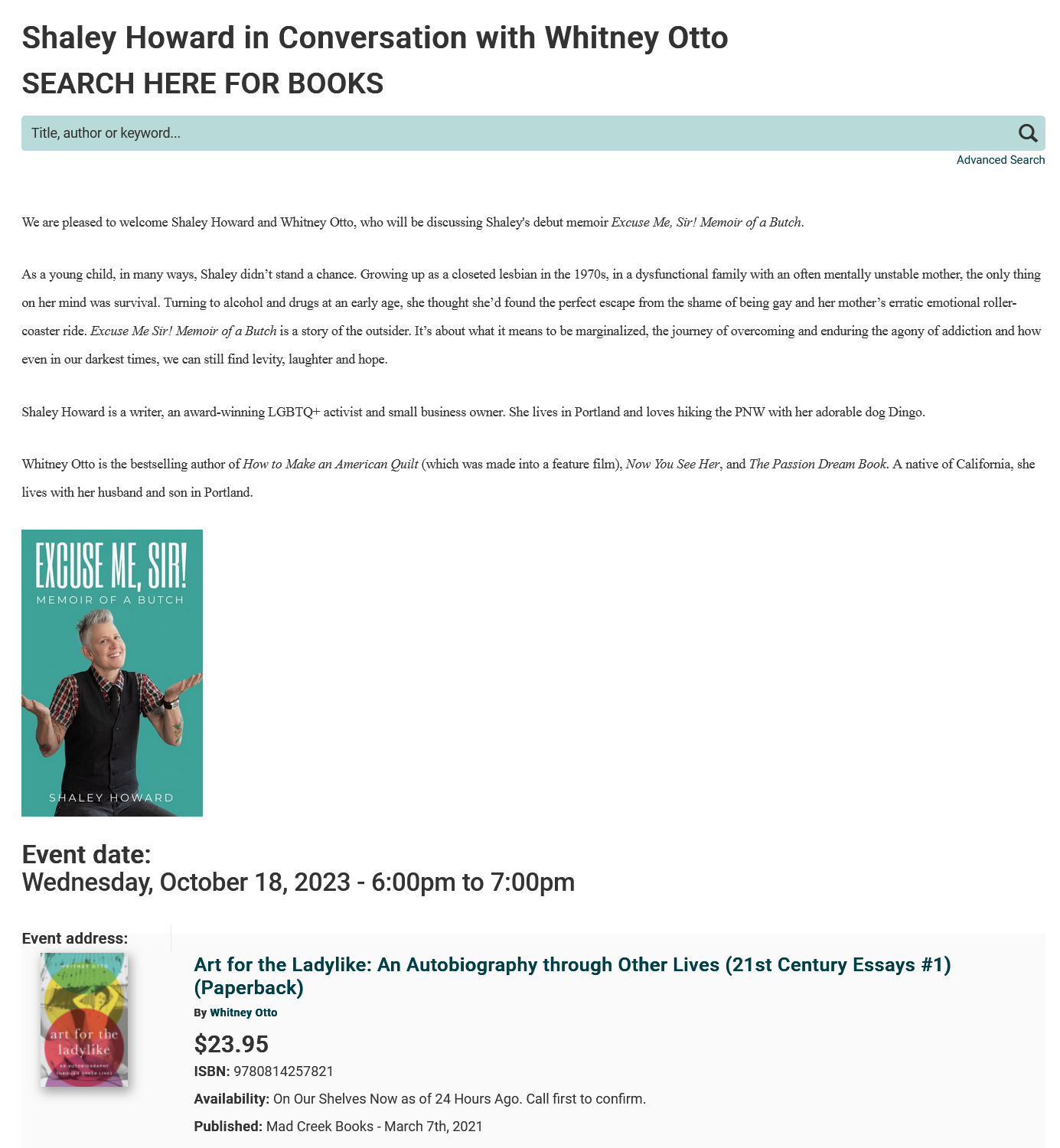 Broadway Bookstore with Whitney Otto