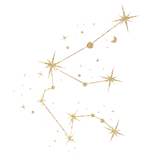 Gold star-shaped constellation ornament with small decorative stars and planets.