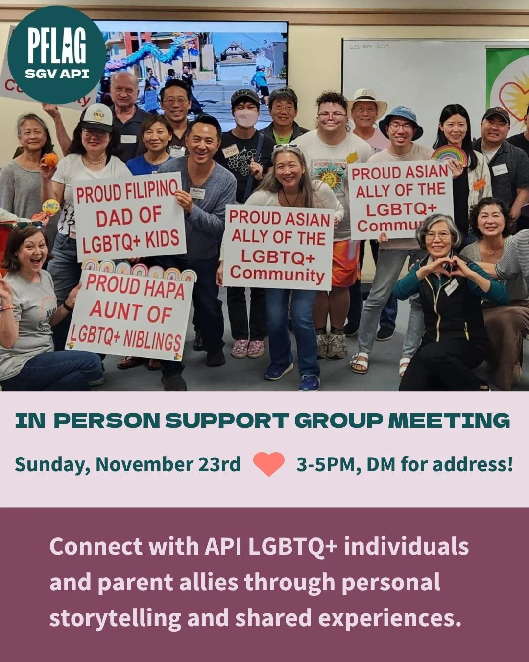 Happy holidays, PFLAG family! We&rsquo;ll be hosting our annual Friendsgiving Celebration this coming Sunday (November 23rd).

Our biological family may not always acknowledge our
LGBTQ+ authenticity during this season, but we are here for you!

Join