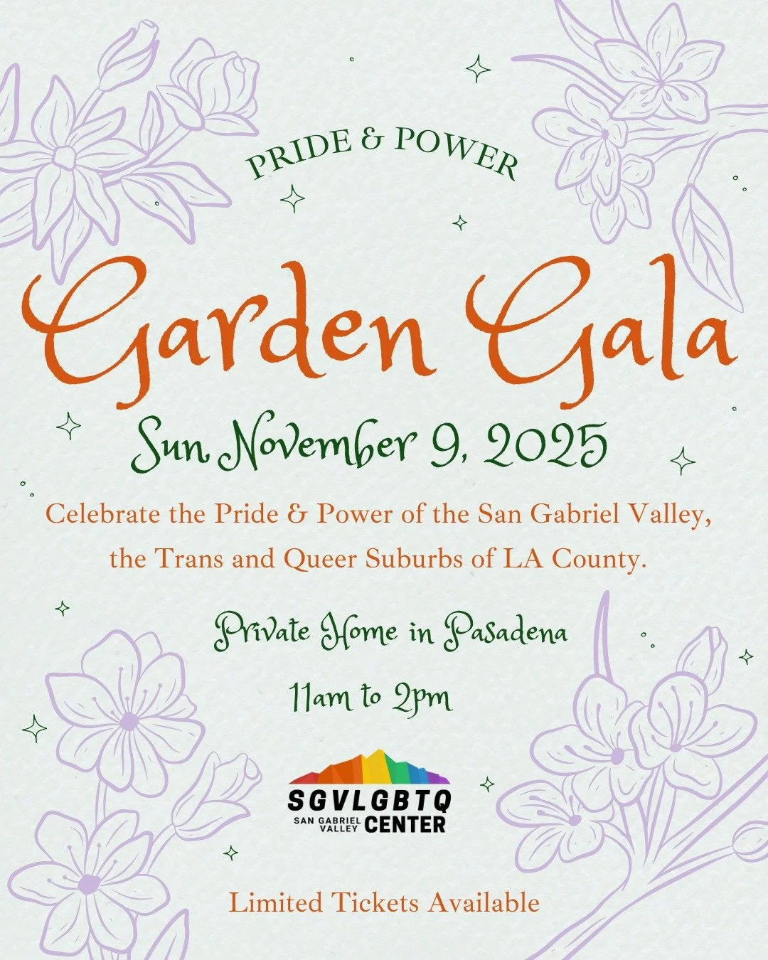 We are proudly sponsoring the @sgvlgbtq Center's Garden Gala! The Pride &amp; Power Garden Gala is full of entertainment, distinguished honorees, music, brunch, a silent auction, drinks, friends &amp; lots more surprises. 

Tickets are available unti