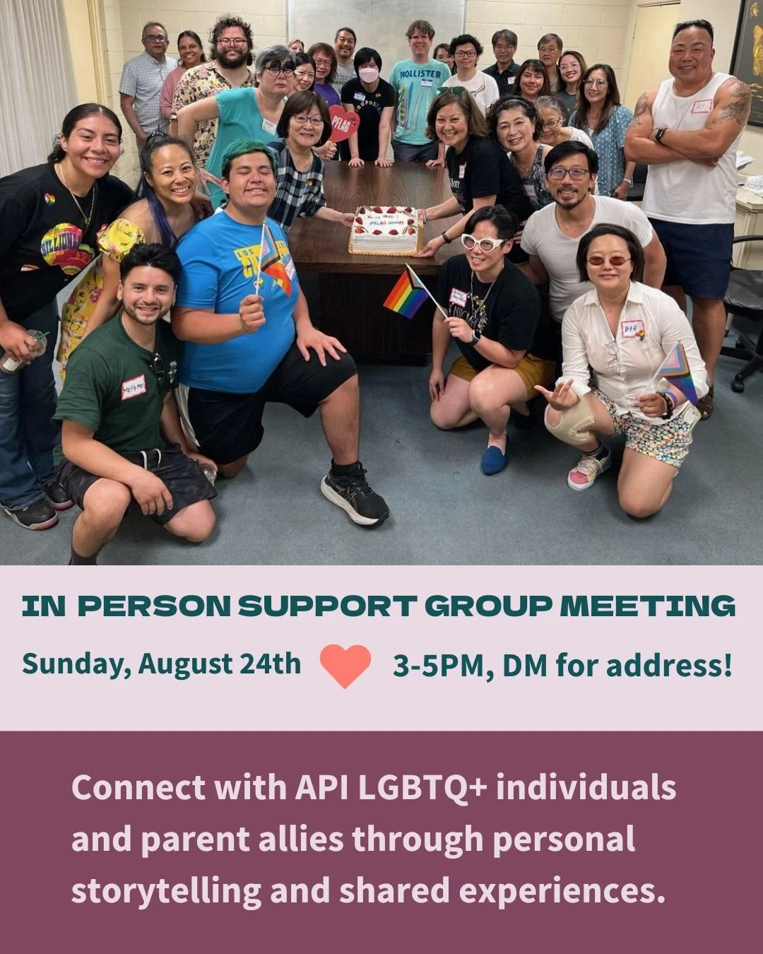 Join us this Sunday (8/24) for our In-Person Support Group Meeting from 3-5PM! Connect with API LGBTQ+ individuals and parent allies through personal storytelling and shared experiences.

We'll be serving dim sum from our favorite local restaurant, s