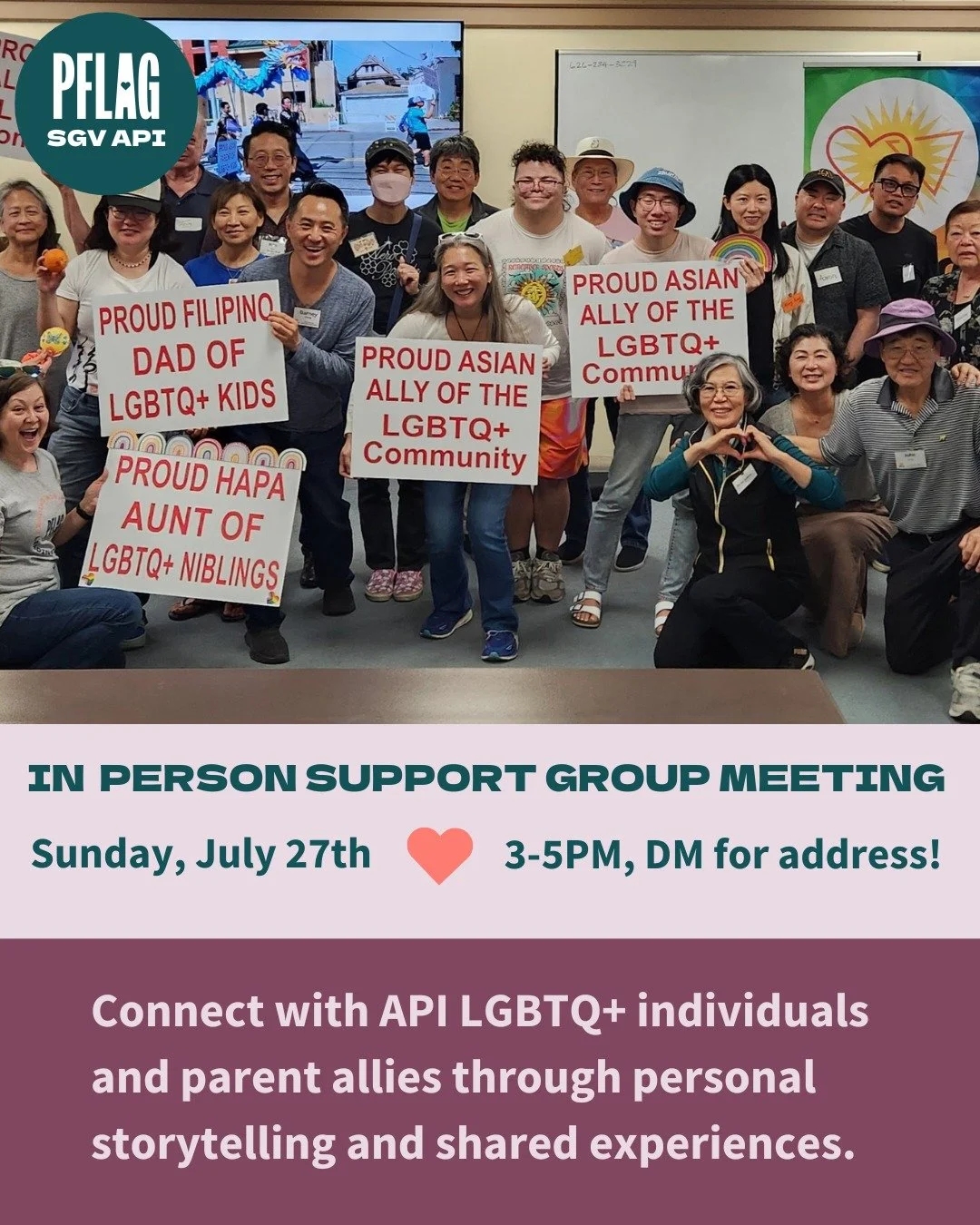 Join us this Sunday (7/27) for our In-Person Support Group Meeting from 3-5PM! Connect with API LGBTQ+ individuals and parent allies through personal storytelling and shared experiences.

We'll be serving dim sum from our favorite local restaurant, s
