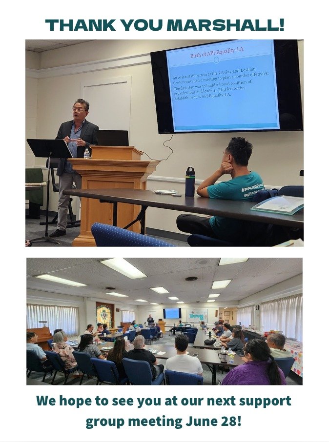 Thank you so much to Marshall Wong for speaking at our last support group meeting! It was such an informative and inspiring talk from a true trailblazer of our community. We'll see you at our next meeting on June 28th.

#pflag #pflagproud #leadingwit