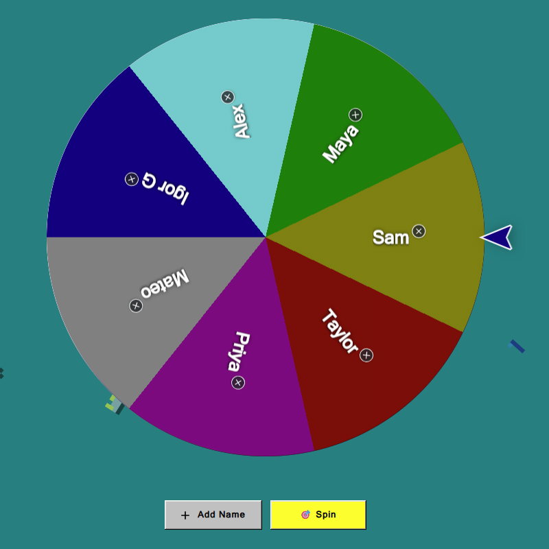 Online Wheel of Names game with nostalgic Windows 95 appearance