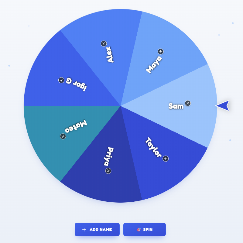 Online Wheel of Names game with clean Minimal appearance