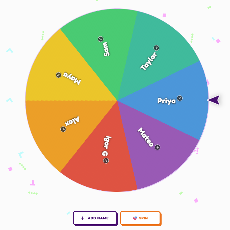 Online Wheel of Names game with colorful Retro appearance