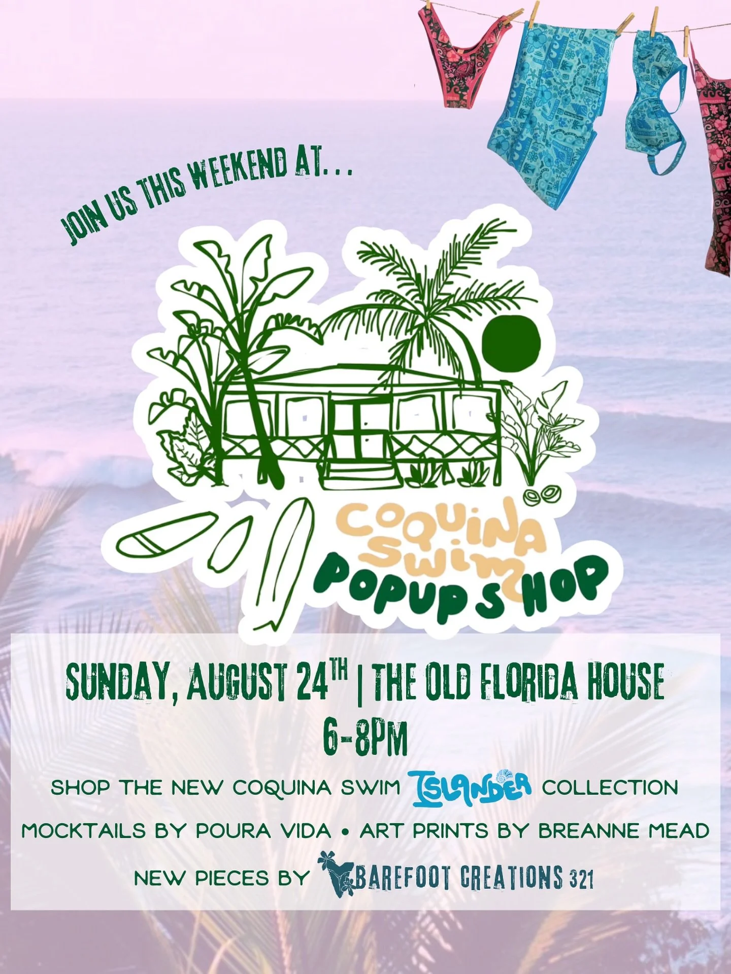 We&rsquo;re baaaaaack🤪 come see us at The Coquina Swim Pop Up Shop this Sunday!!👙🌞🌴
📍The Old Florida House | 406 Florida Ave, Cocoa, FL 32922
🕰️ 6-8pm 
So excited to release a ~ton~ of new jewelry and celebrate Coquina Swim&rsquo;s new collecti