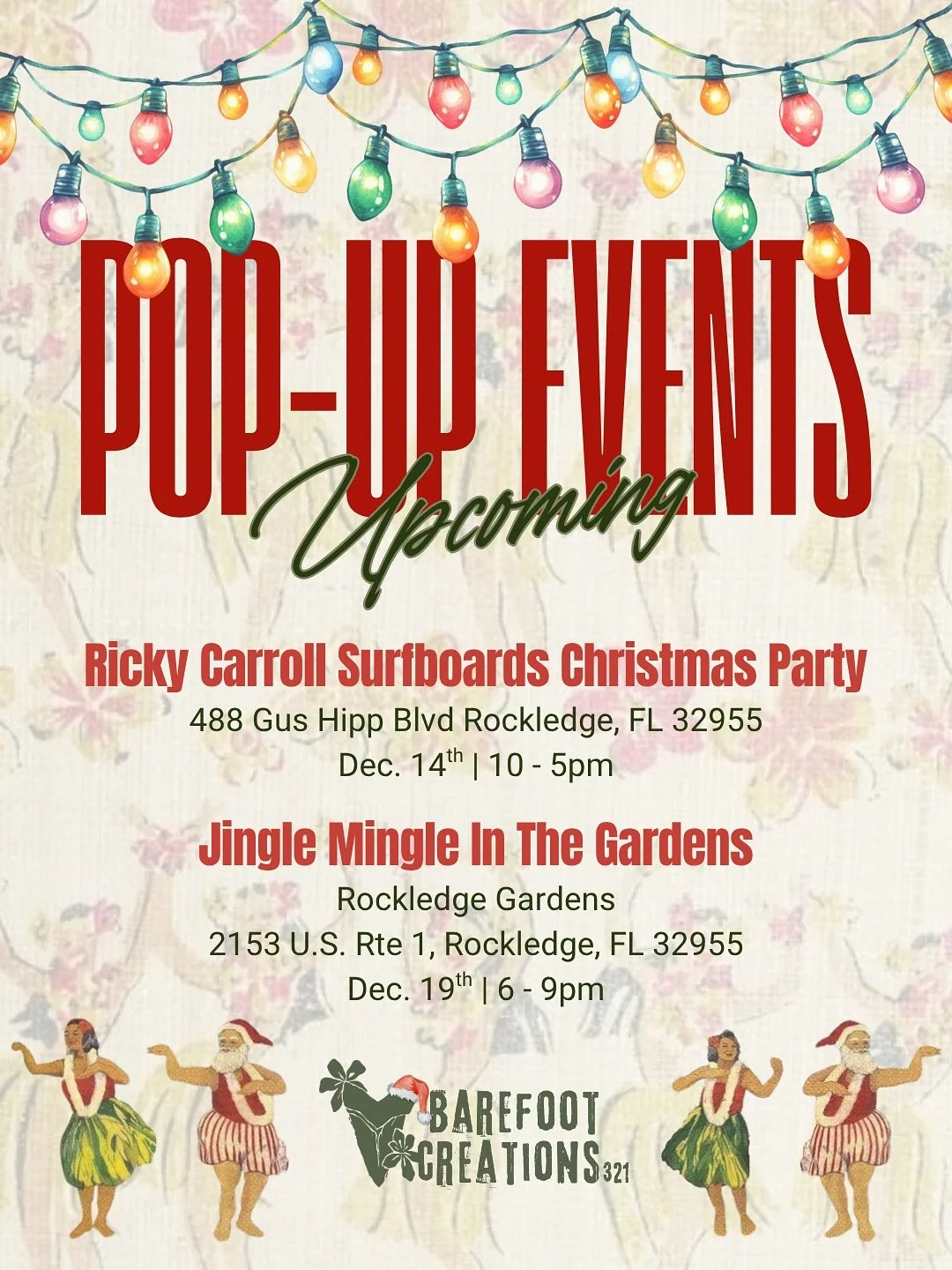 It&rsquo;s the most wonderful time of the year 🫶🏼🪩🎄💫
✨ Excited to share that Barefoot Creations 321 will be poppin&rsquo; up at two super fun events this holiday season🎅🏽
👉🏽 Swipe to see more details and can&rsquo;t wait to see ya there!! 🎁