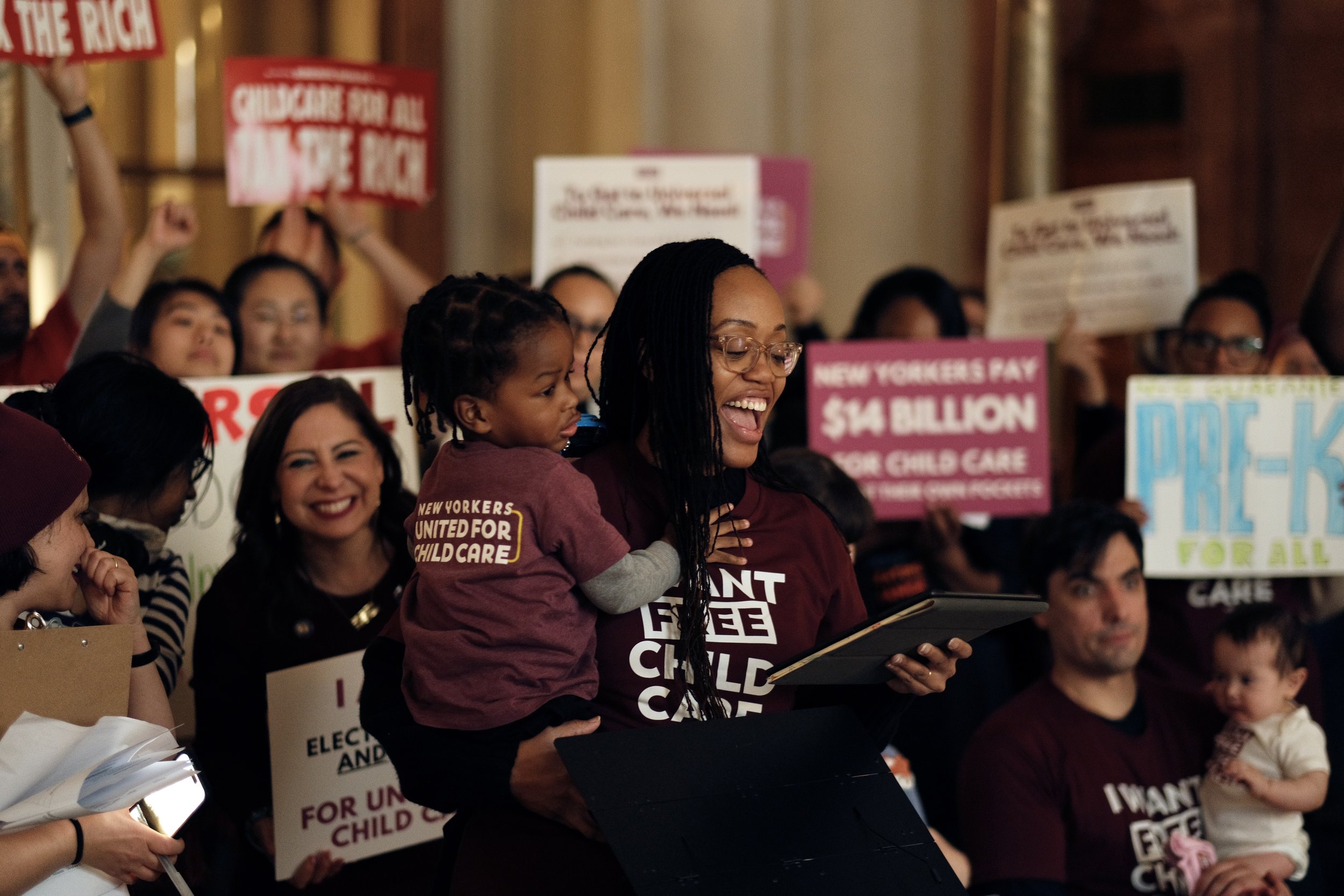 New Yorkers United for Child Care members at a rally for universal child care.