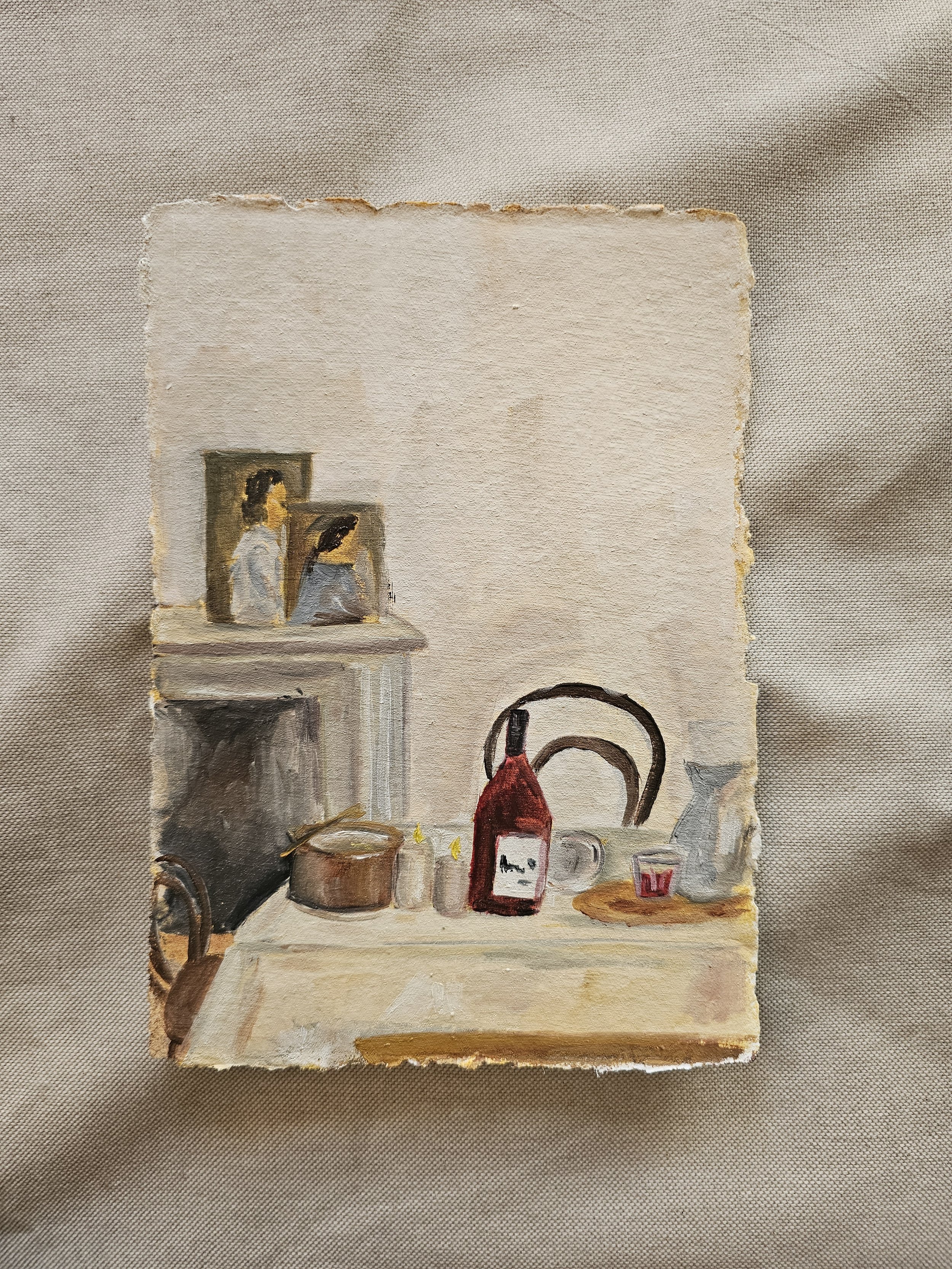 A still life painting of a table by the fire by meo richter