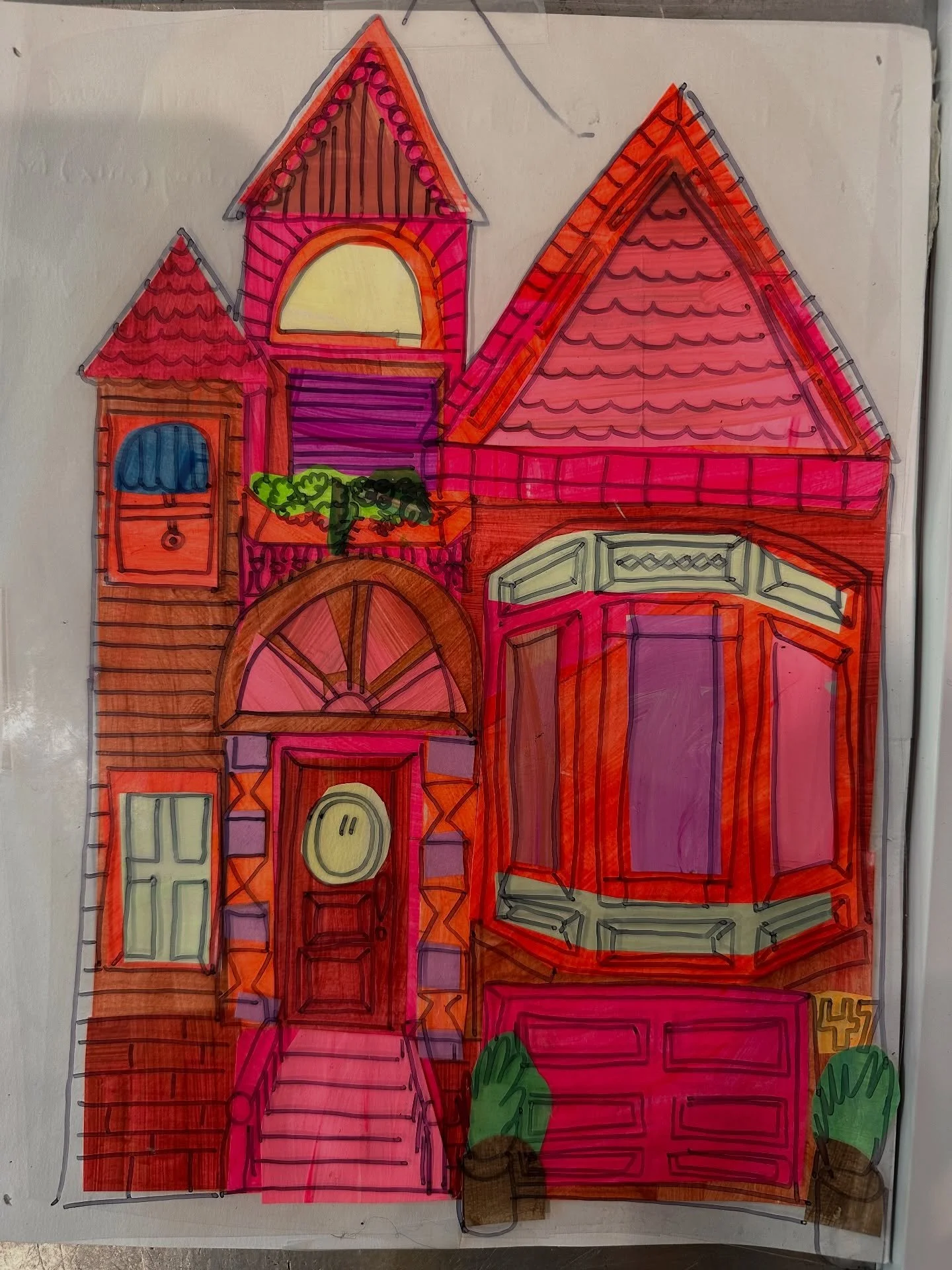 Inspired by our near by SF Victorian Architecture and one of my favorite picture books, The Lost House @bbcronin with its eye popping details and Neon pages ❤️
Painted papers, then collaged together with their previously drawn homes. Final work was t