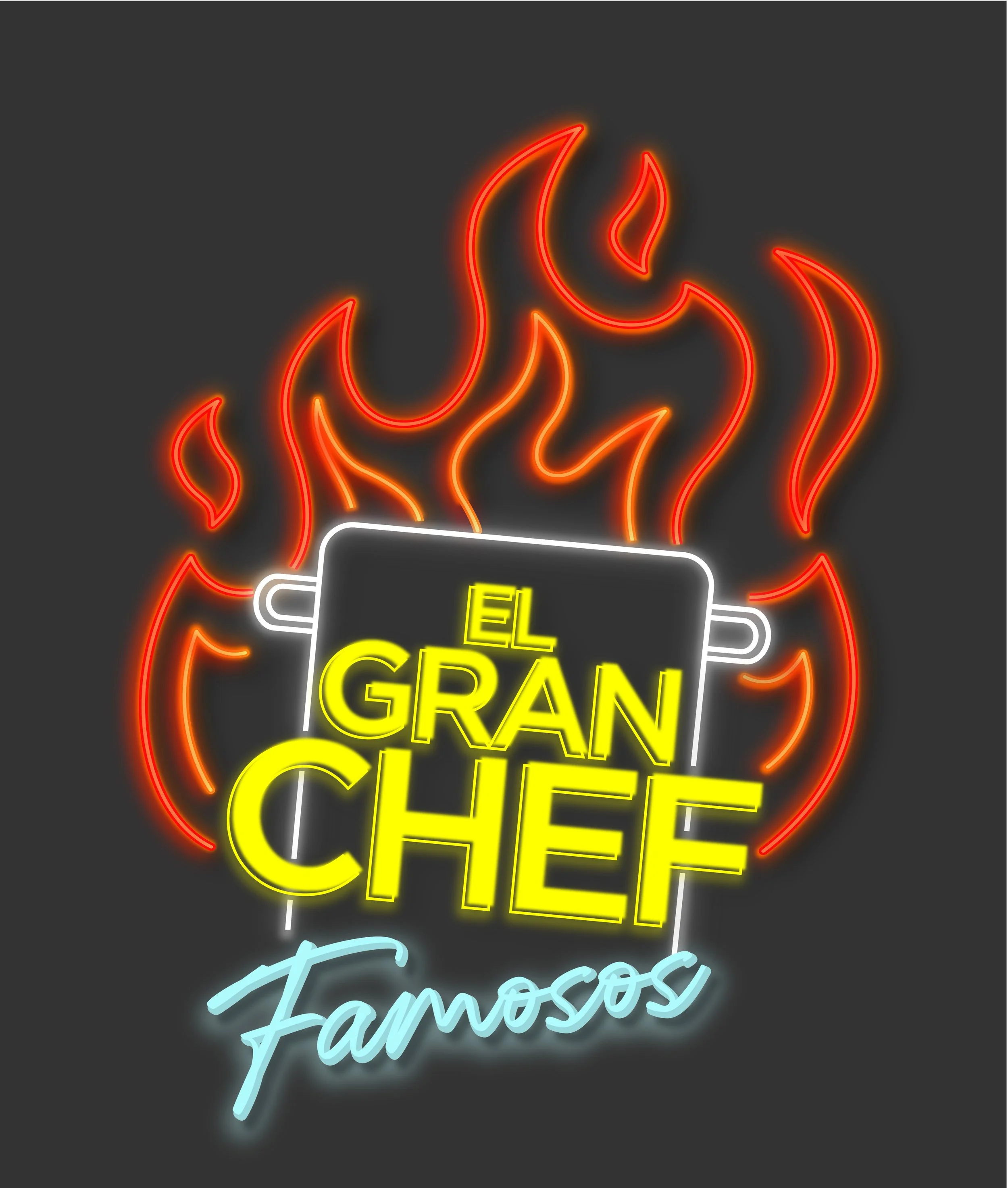 Neon sign with flames above the words 'El Gran Che.'