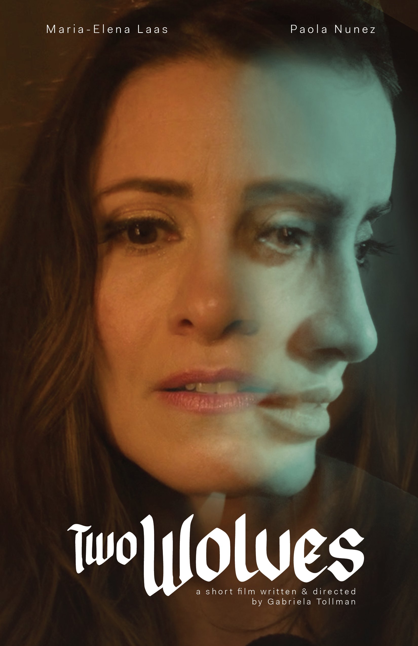 Close-up of a young woman's face with long, wavy hair, minimal makeup, and a slight smile. The image is part of a movie poster titled 'Twelve Lost,' written and directed by Gabriela Tollman, featuring the names Maria-Elena Laas and Paola Nunez at the top.