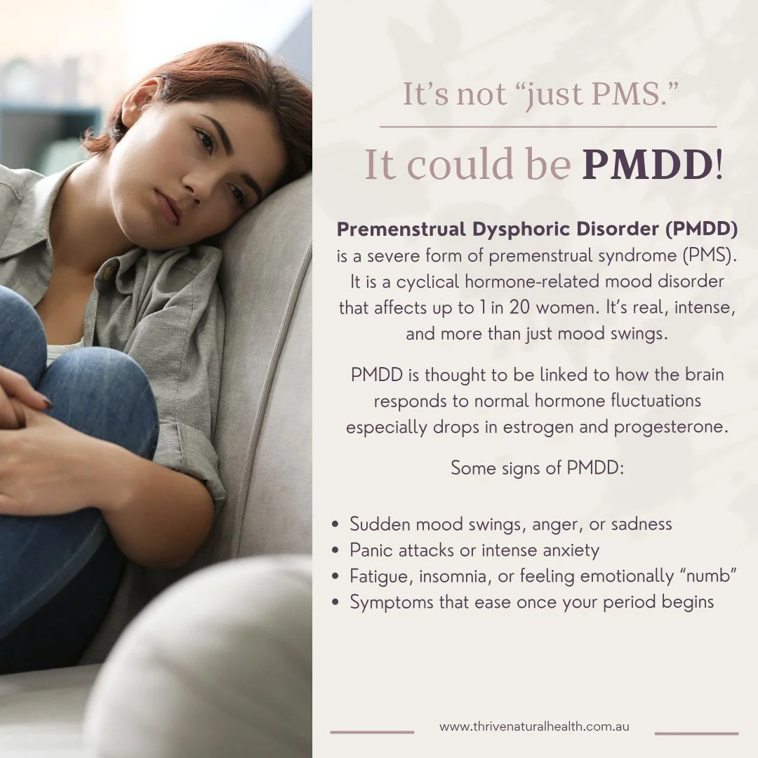 It&rsquo;s not &ldquo;just PMS.&rdquo; It could be PMDD. 🌑💔
That intense mood shift, the crushing fatigue, anxiety, or even a sense of despair before your bleed, it could be PMDD (Premenstrual Dysphoric Disorder), a cyclical hormone sensitivity tha