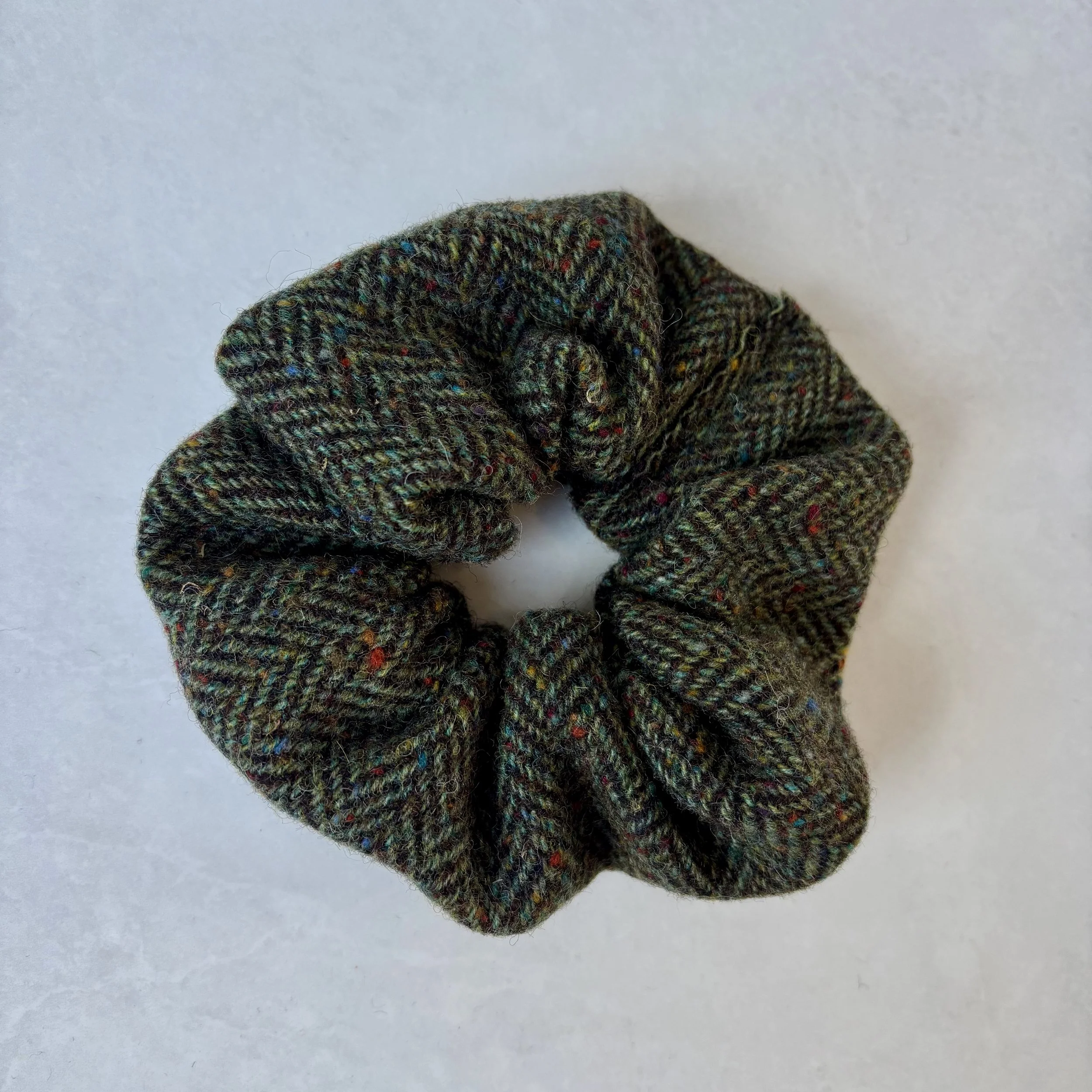 Green Herringbone Hair Scrunchie