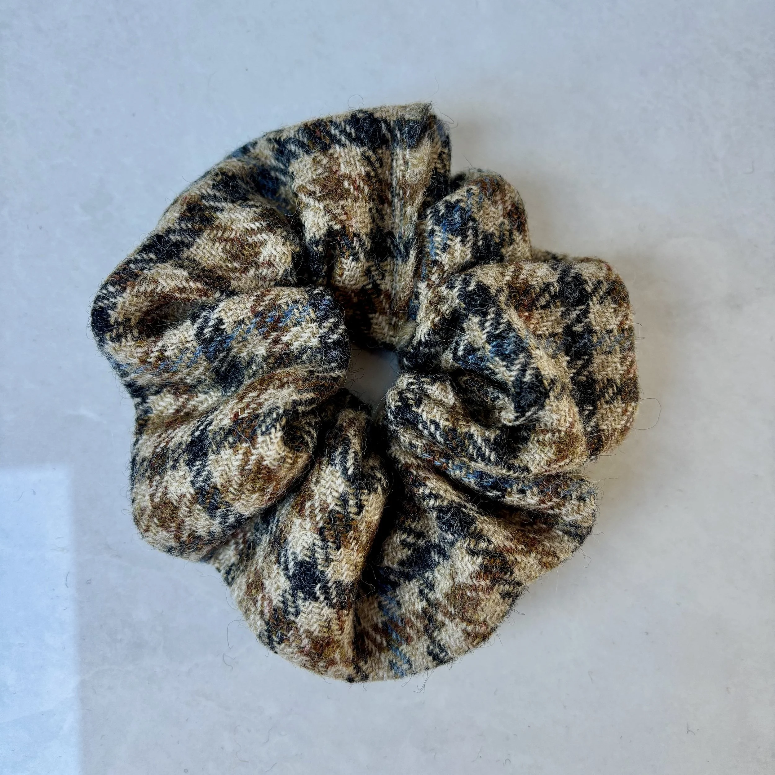 Yellow and Blue Houndstooth Hair Scrunchie