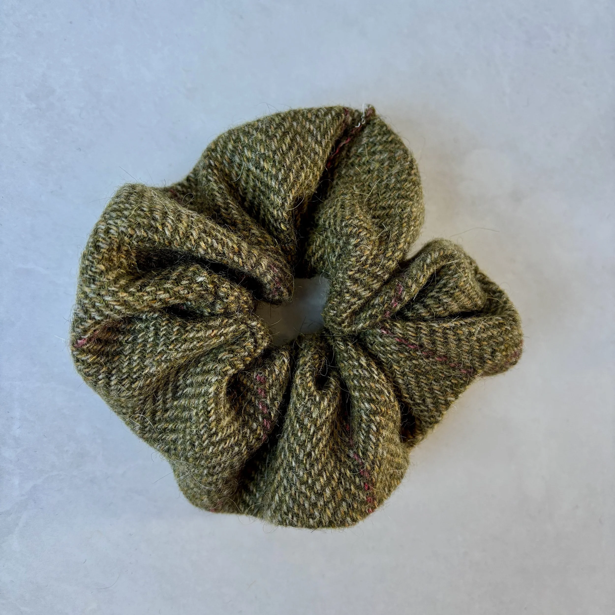 Green and Pink Check Tweed Hair Scrunchie