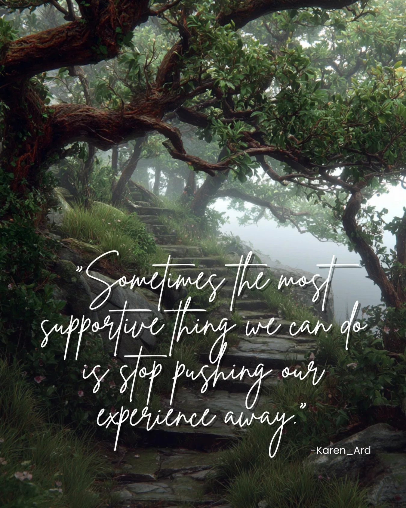🌿 WEEK TWO &mdash; Being With What&rsquo;s Here
******************
Day one: Making Room
 Sometimes the most supportive thing we can do is stop pushing our experience away. Make room for it to be here, just as it is, without judgment.

Today&rsquo;s 