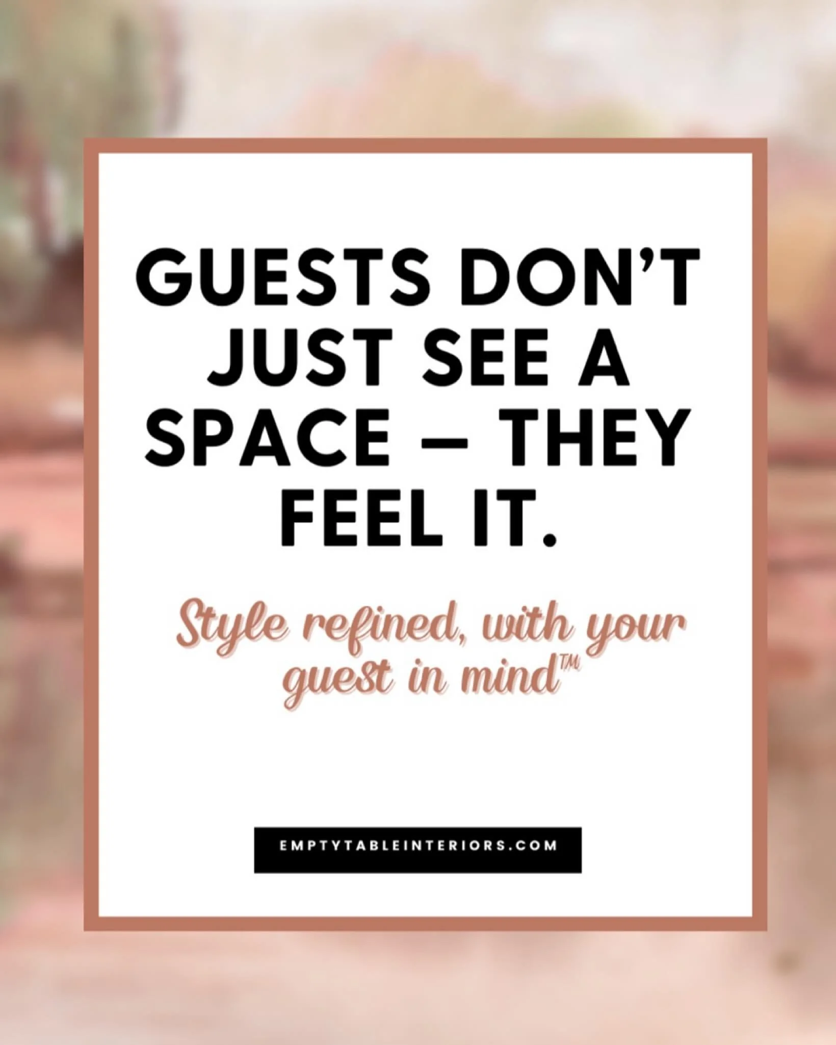 Guests don&rsquo;t just see a space&mdash;they feel it.

At Empty Table Interiors, we ensure what they feel aligns with comfort, trust, and delight.

Because when guests feel at ease, your property earns glowing reviews, repeat bookings, and higher R